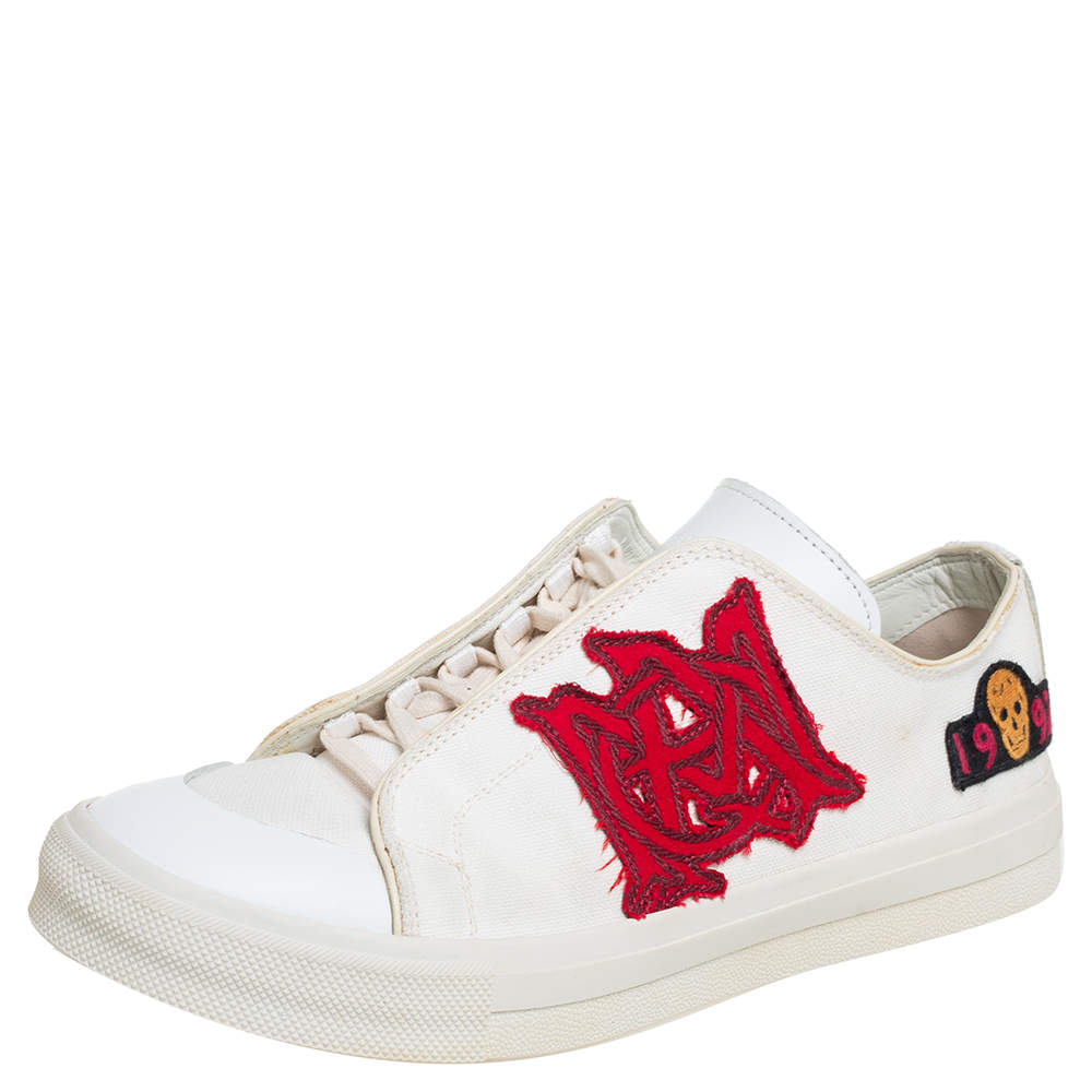 【送料&関税込】Alexander McQueen White Canvas And Leather P Alexander McQueen White Leather And Canvas Patch Low Top