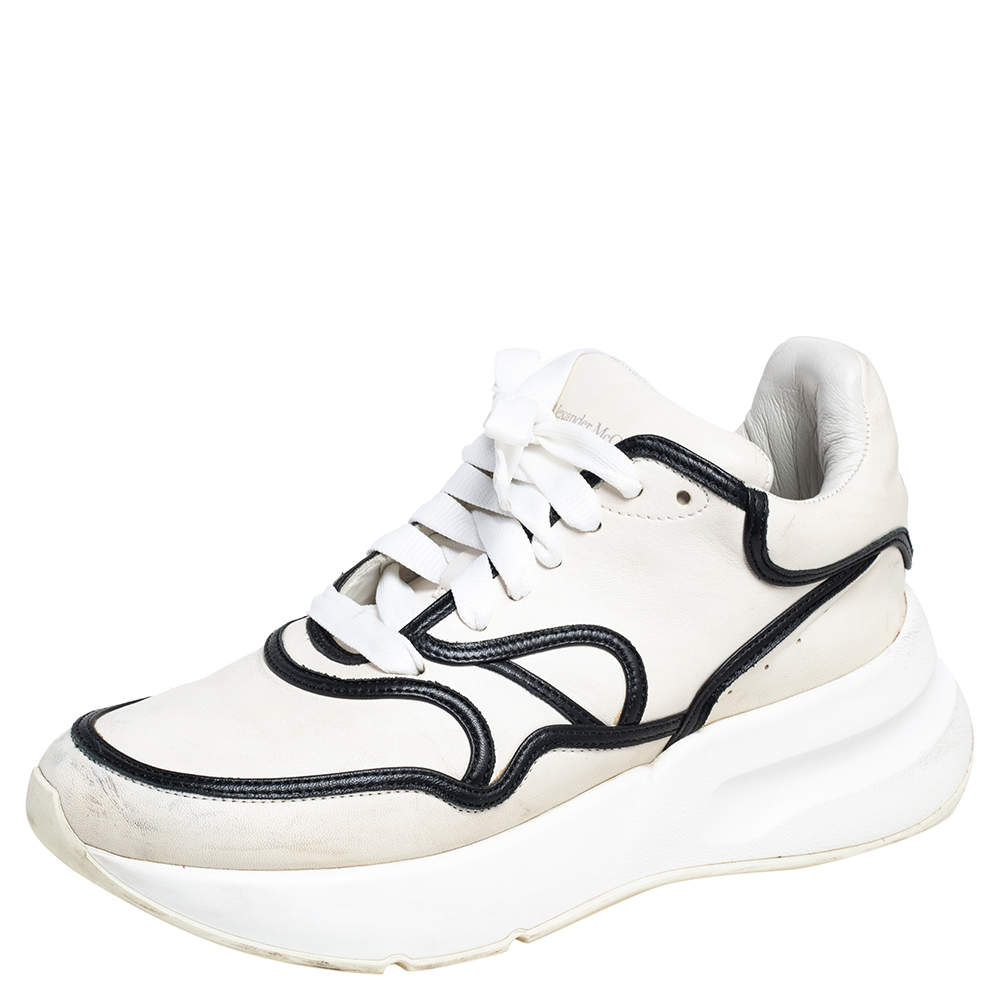 Pre Owned Alexander McQueen White/Black Leather Runner Sneakers Size 41