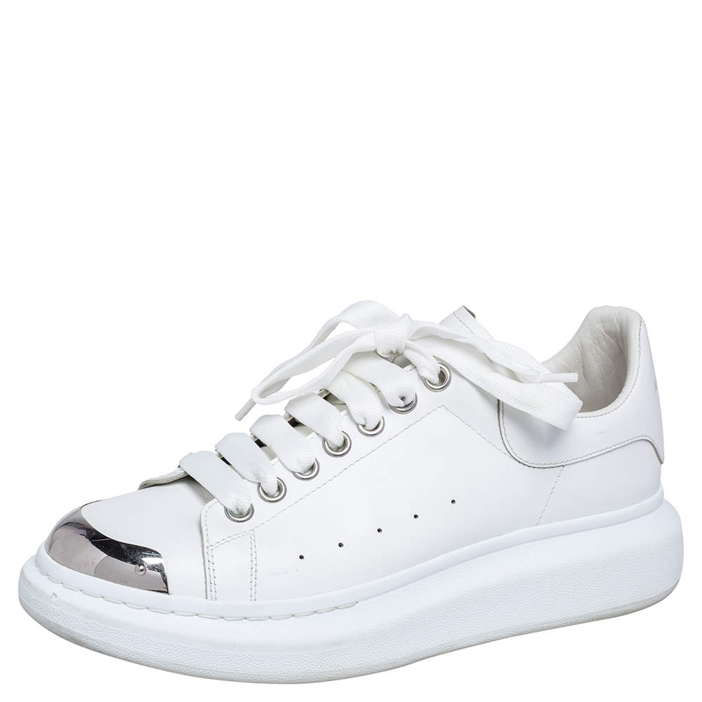 Alexander McQueen White Leather Oversized Cap Toe Low Top Sneakers Size 40