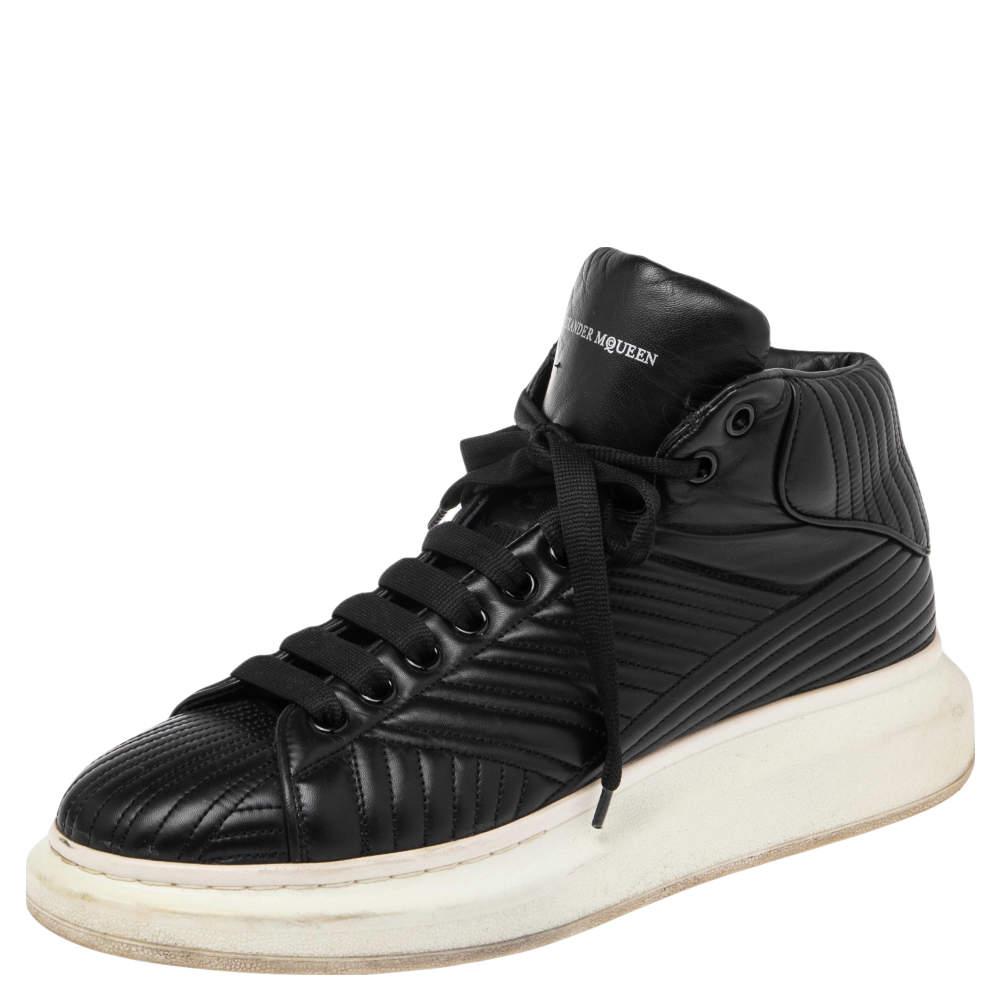 Pre Owned Alexander McQueen Black Leather Oversized Lace Up Sneakers Size 45