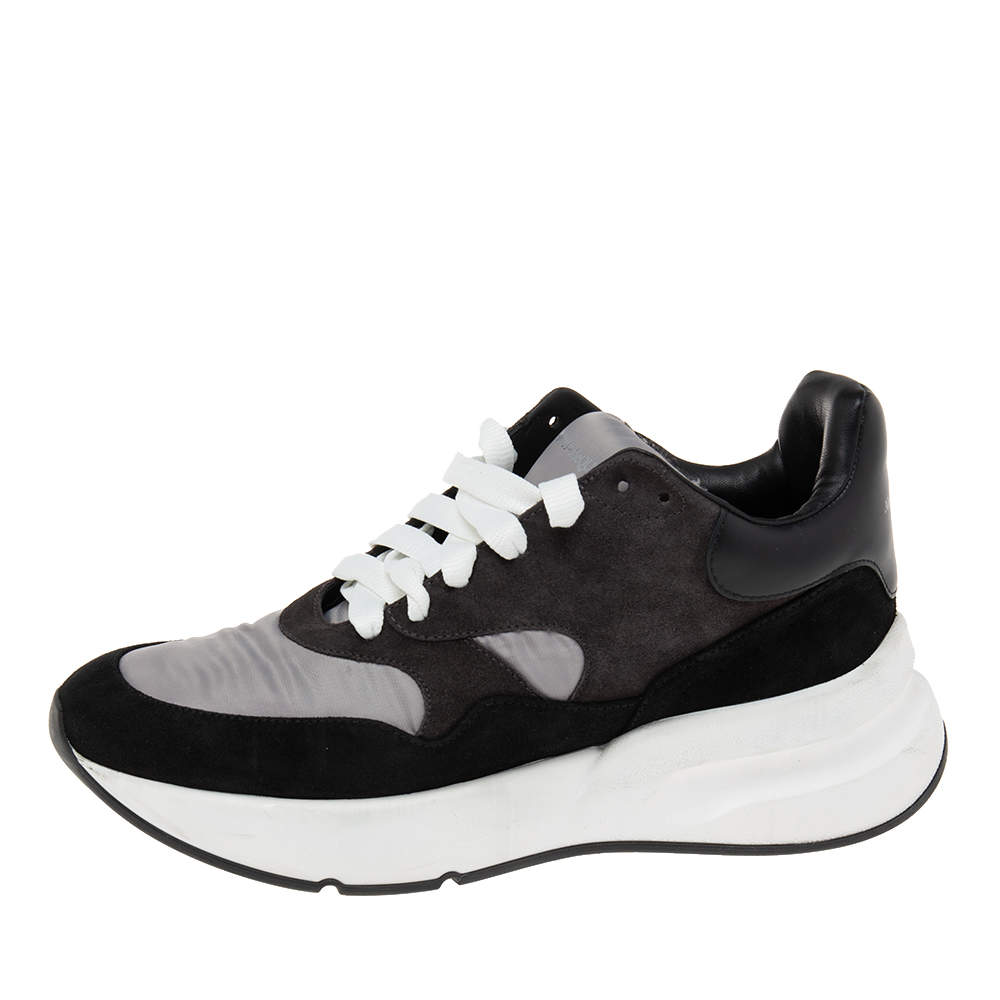 Pre Owned Alexander McQueen Black/Grey Suede And Leather Lace Up Sneakers Size 42