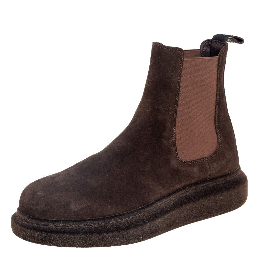 Pre Owned Alexander McQueen Brown Suede Hybrid Chelsea Boots Size 42