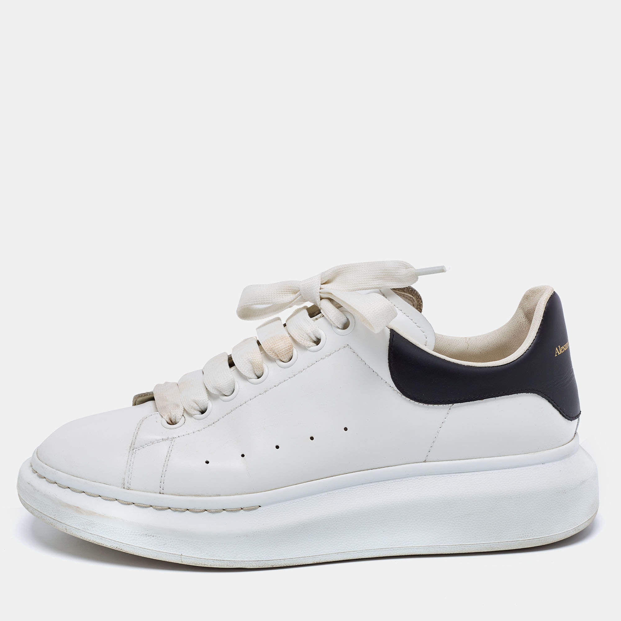 Alexander McQueen White/Black Leather Oversized Sneakers Size 41