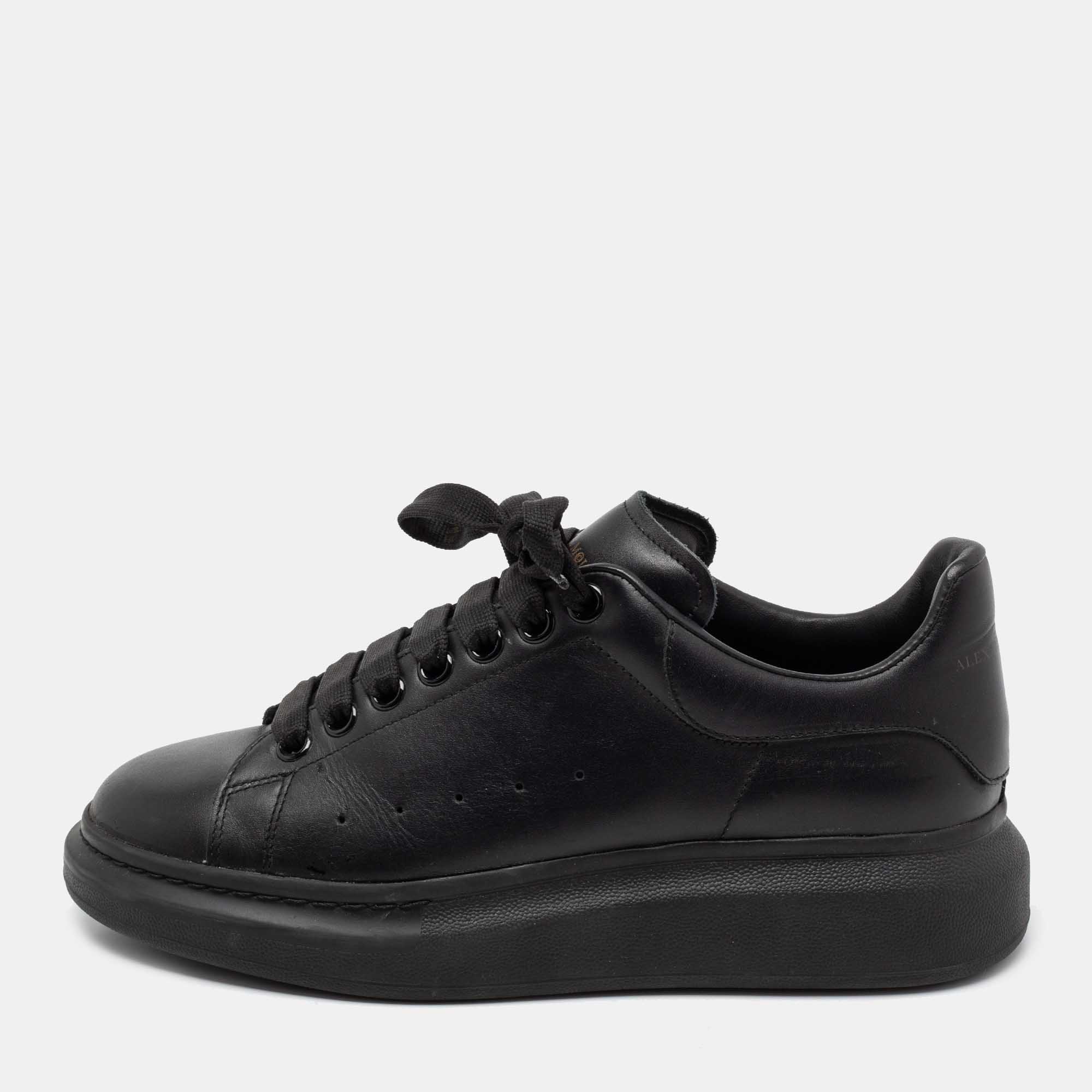 Pre Owned Alexander McQueen Black Leather Oversized Low-Top Sneakers Size 40