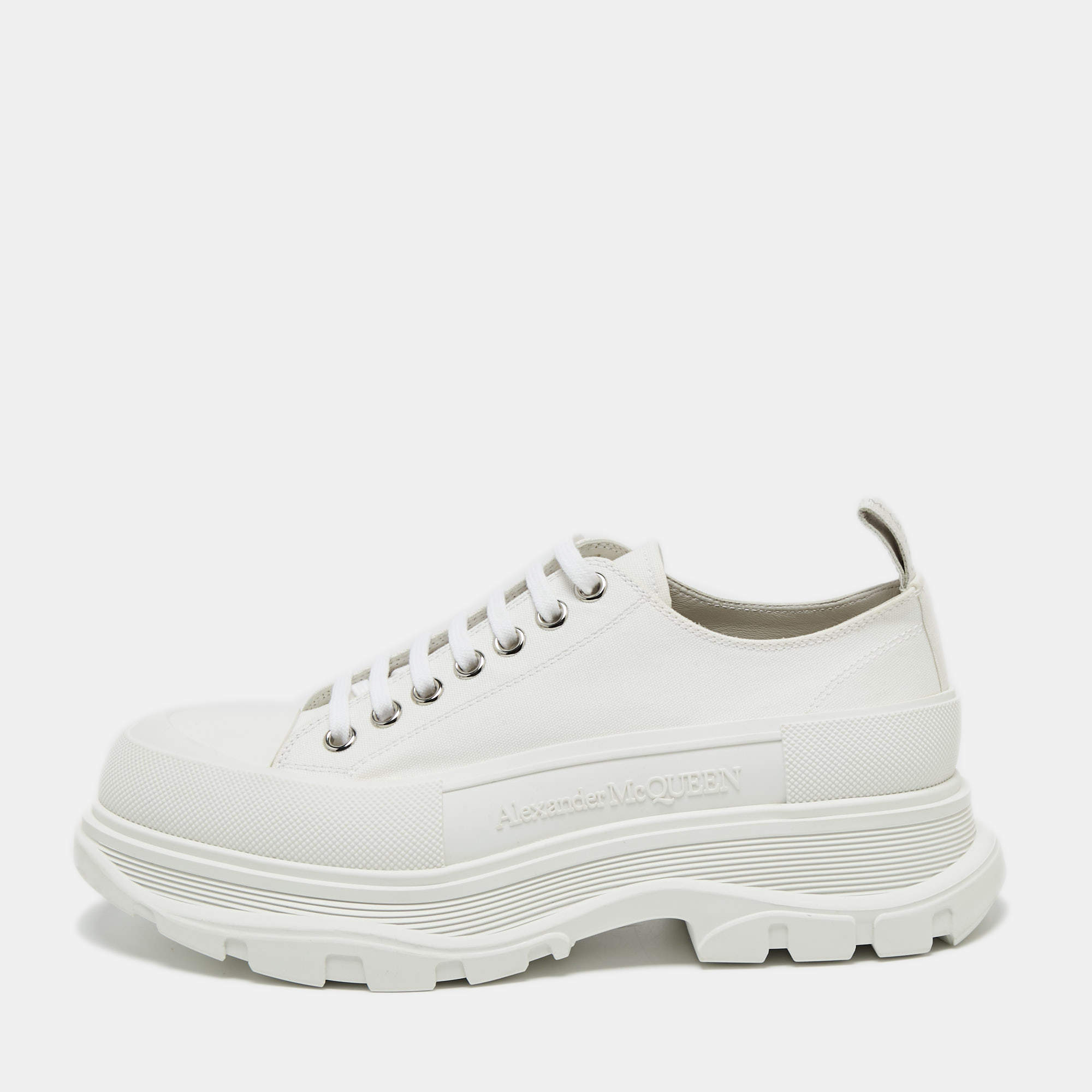 Alexander Mcqueen White Canvas Tread Slick Lace Up Sneakers Size 42