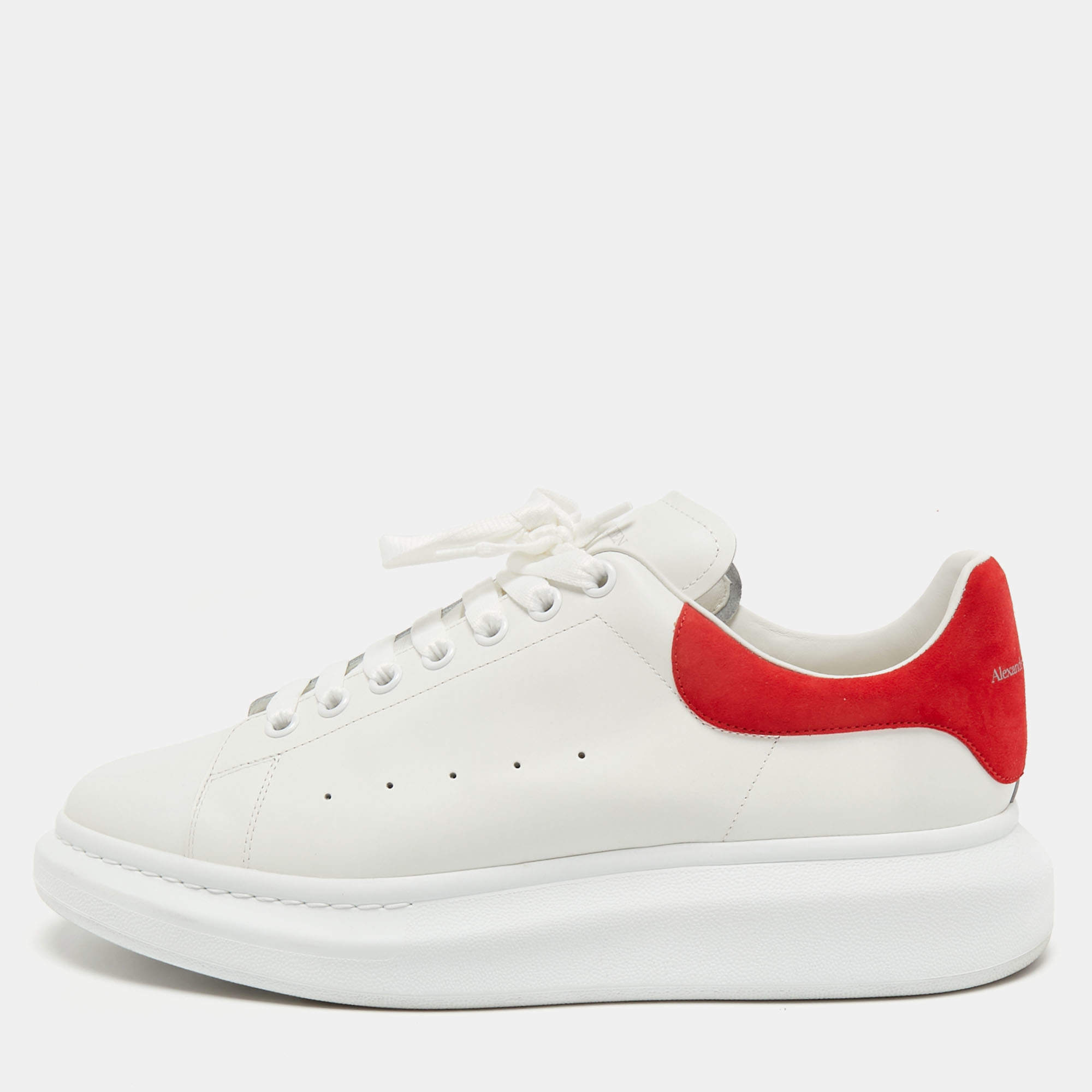 Alexander McQueen White/Red Suede and Leather Oversized Sneakers Size 46
