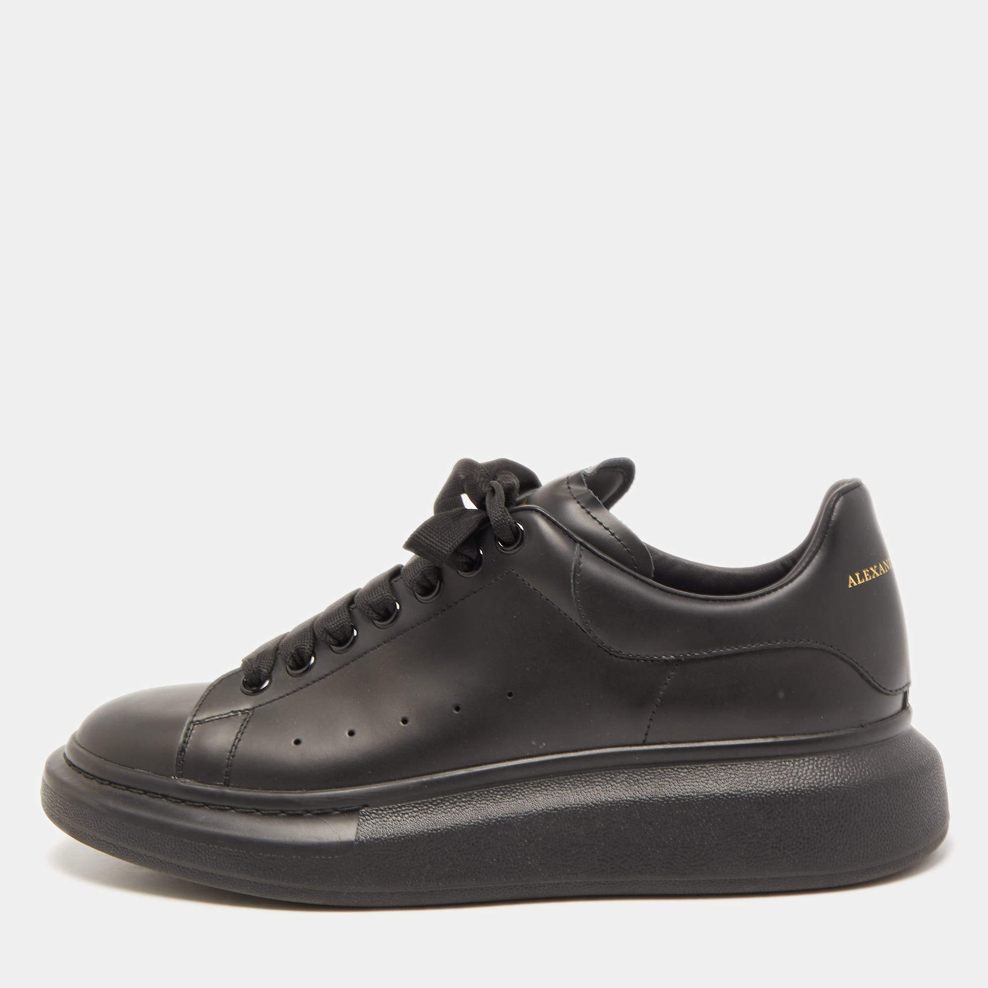 Pre Owned Alexander McQueen Black Leather Oversized Sneakers Size 43