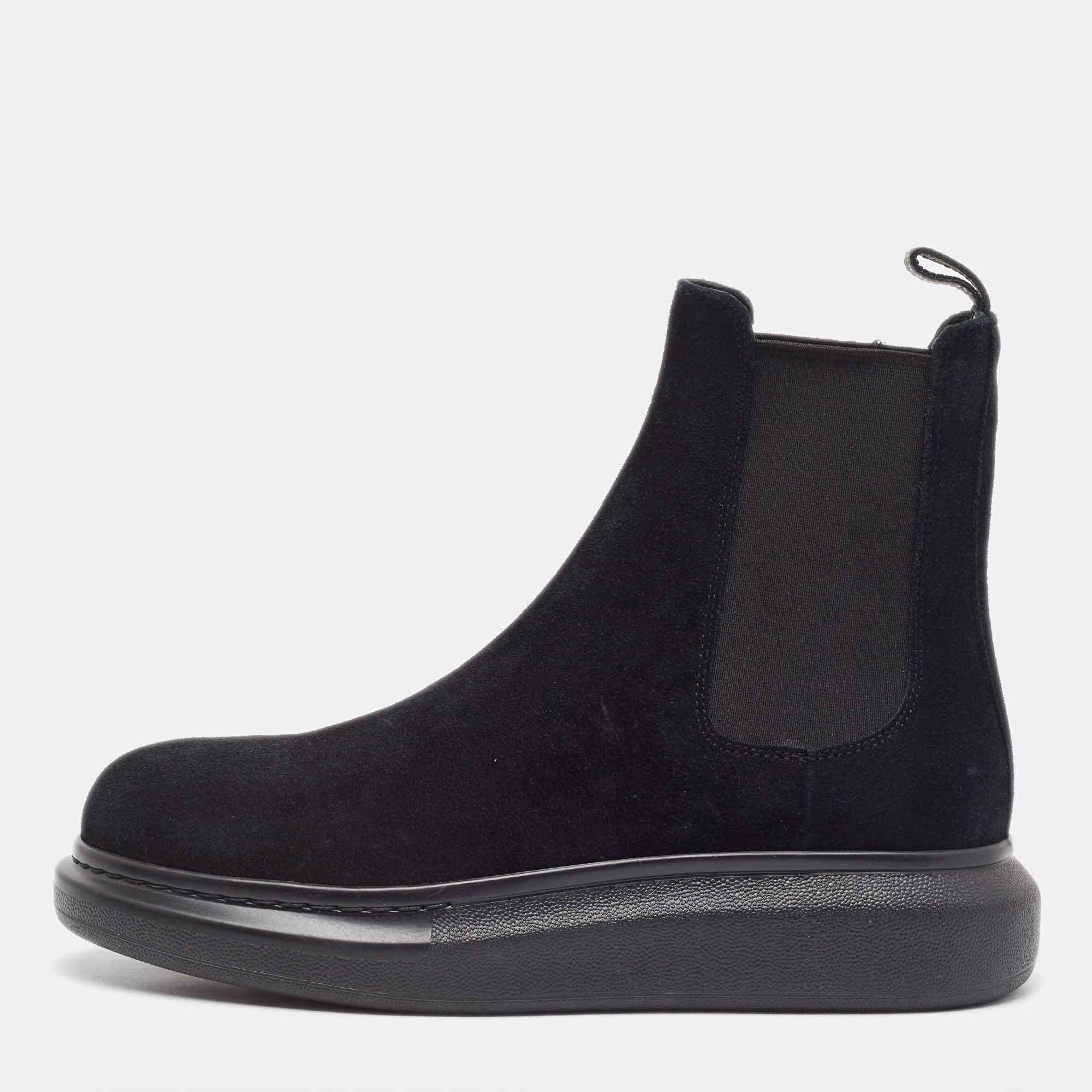 Pre Owned Alexander McQueen Black Suede Hybrid Chelsea Ankle Boots Size 42