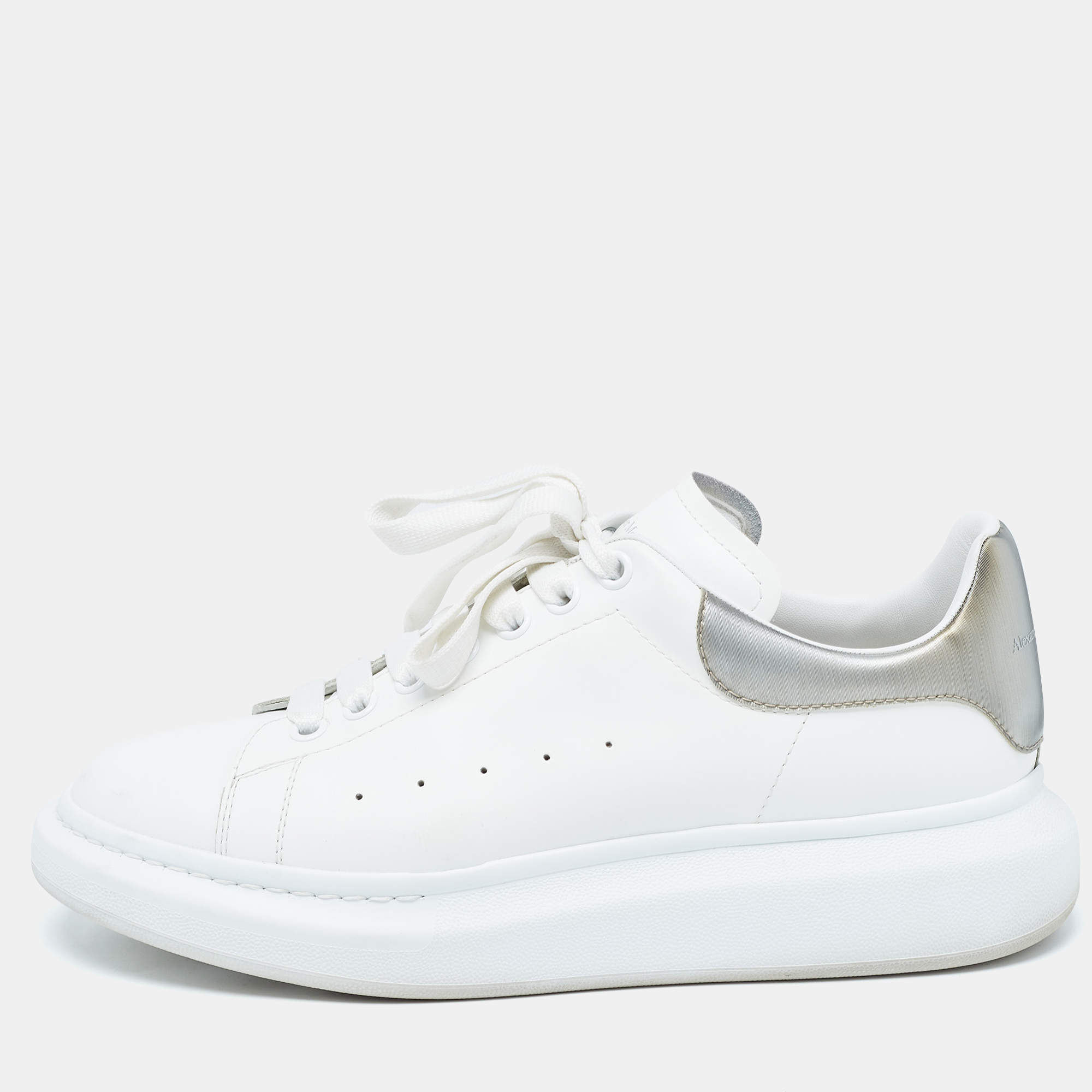 Pre Owned Alexander McQueen White Leather Oversized Sneakers Size 44