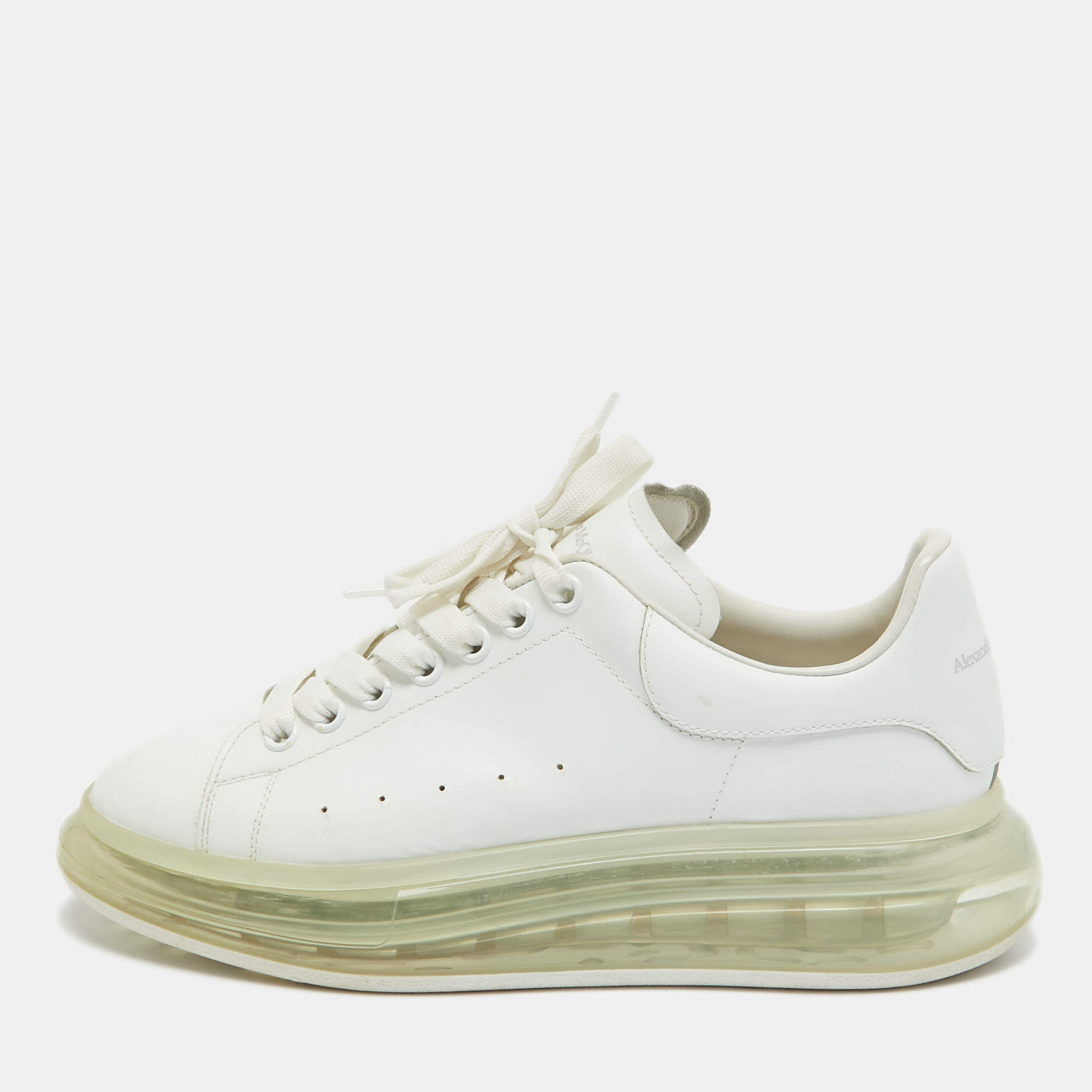 Pre Owned Alexander Mcqueen White Leather Oversized Transparent Sole Sneakers Size 42.5 