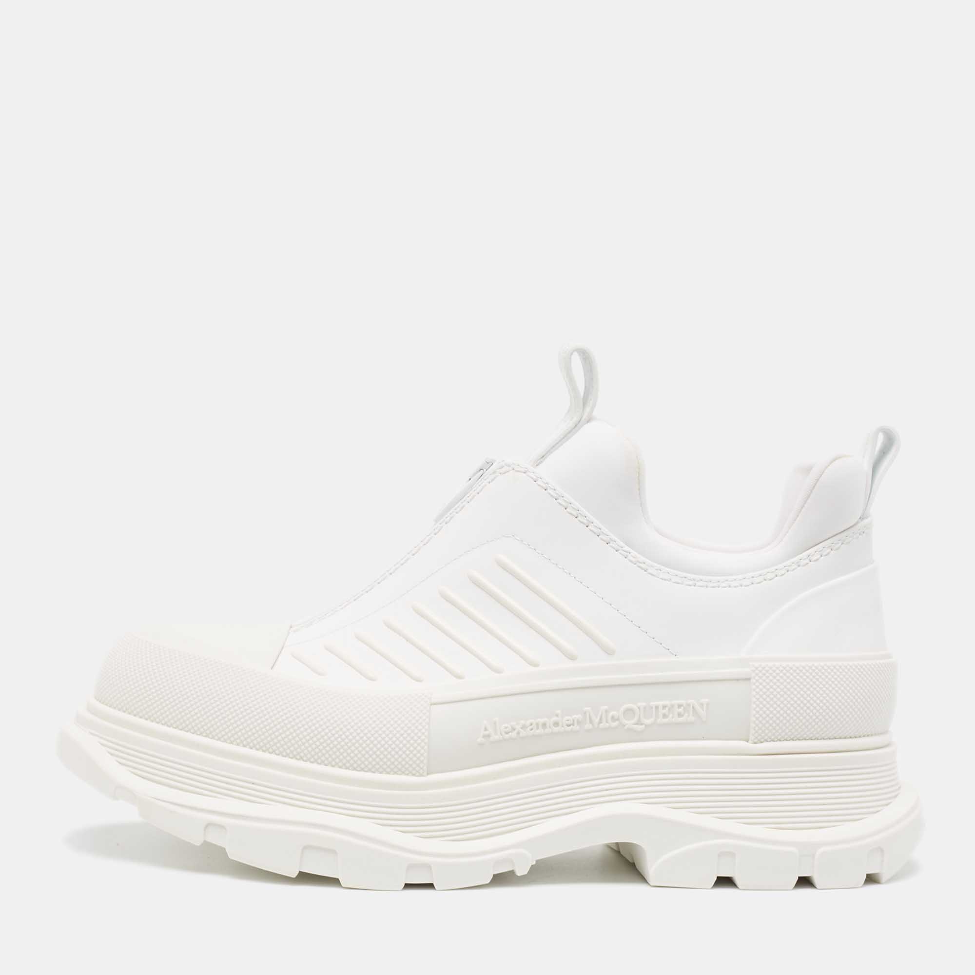 Pre Owned Alexander McQueen White Leather Tread Slick Moto Sneakers Size 40