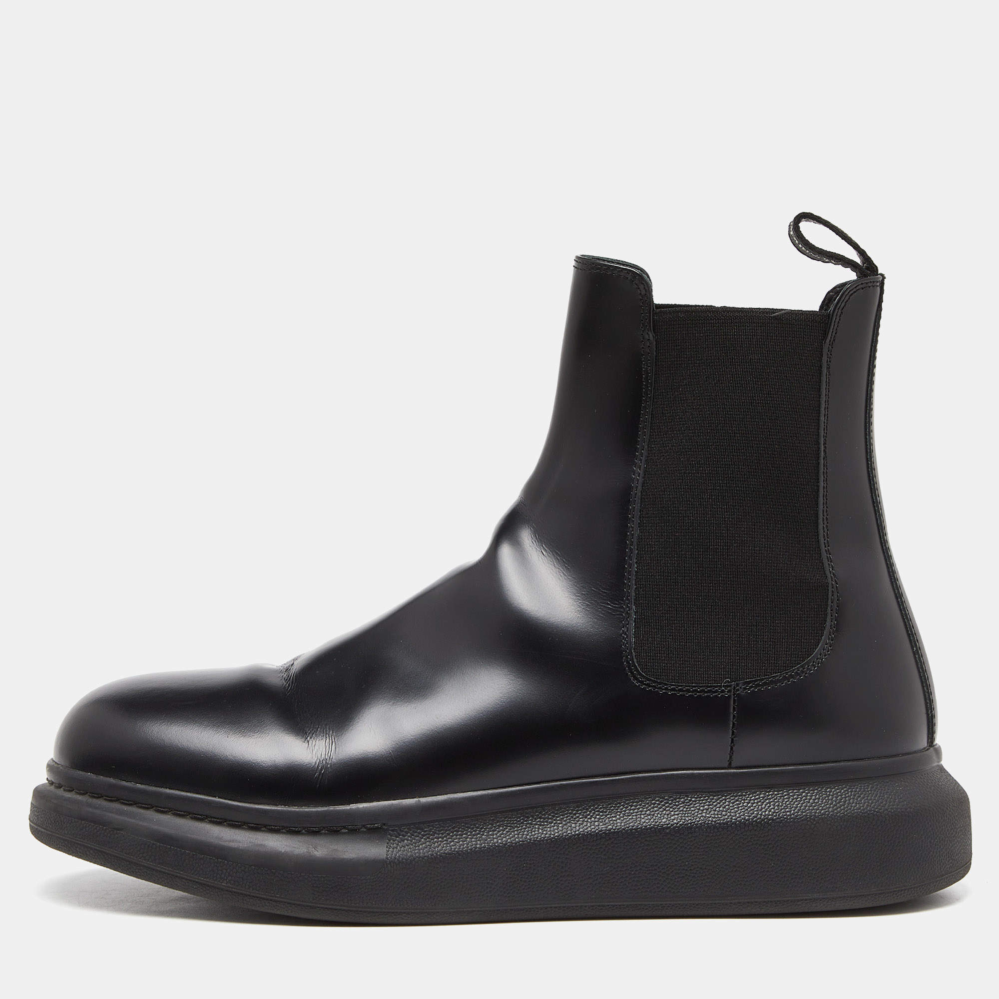 Alexander Mcqueen Black Leather Ankle Boots Size 45