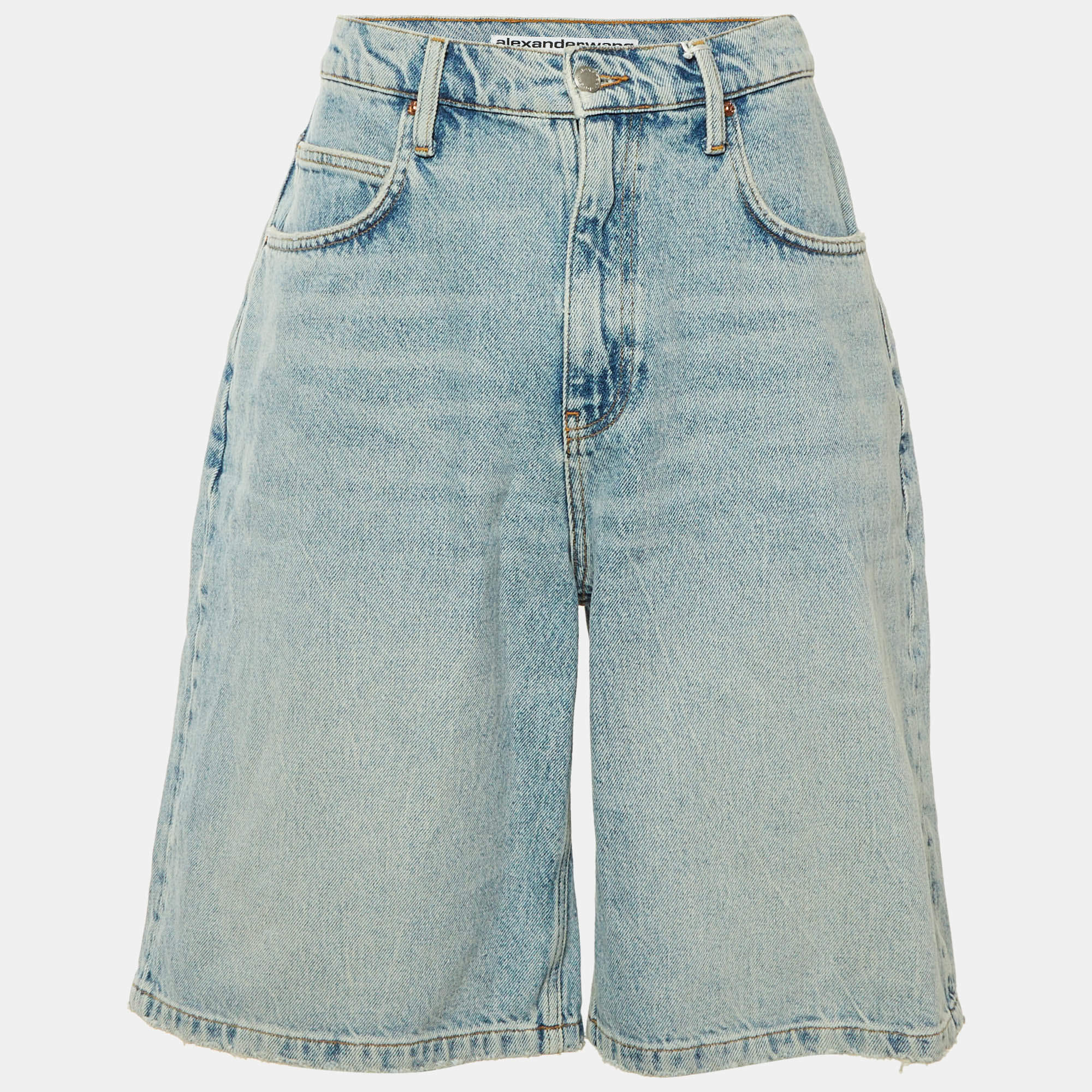 مملوكة مسبقًا Alexander Wang Vintage Faded Indigo Denim Shorts M Waist 32"