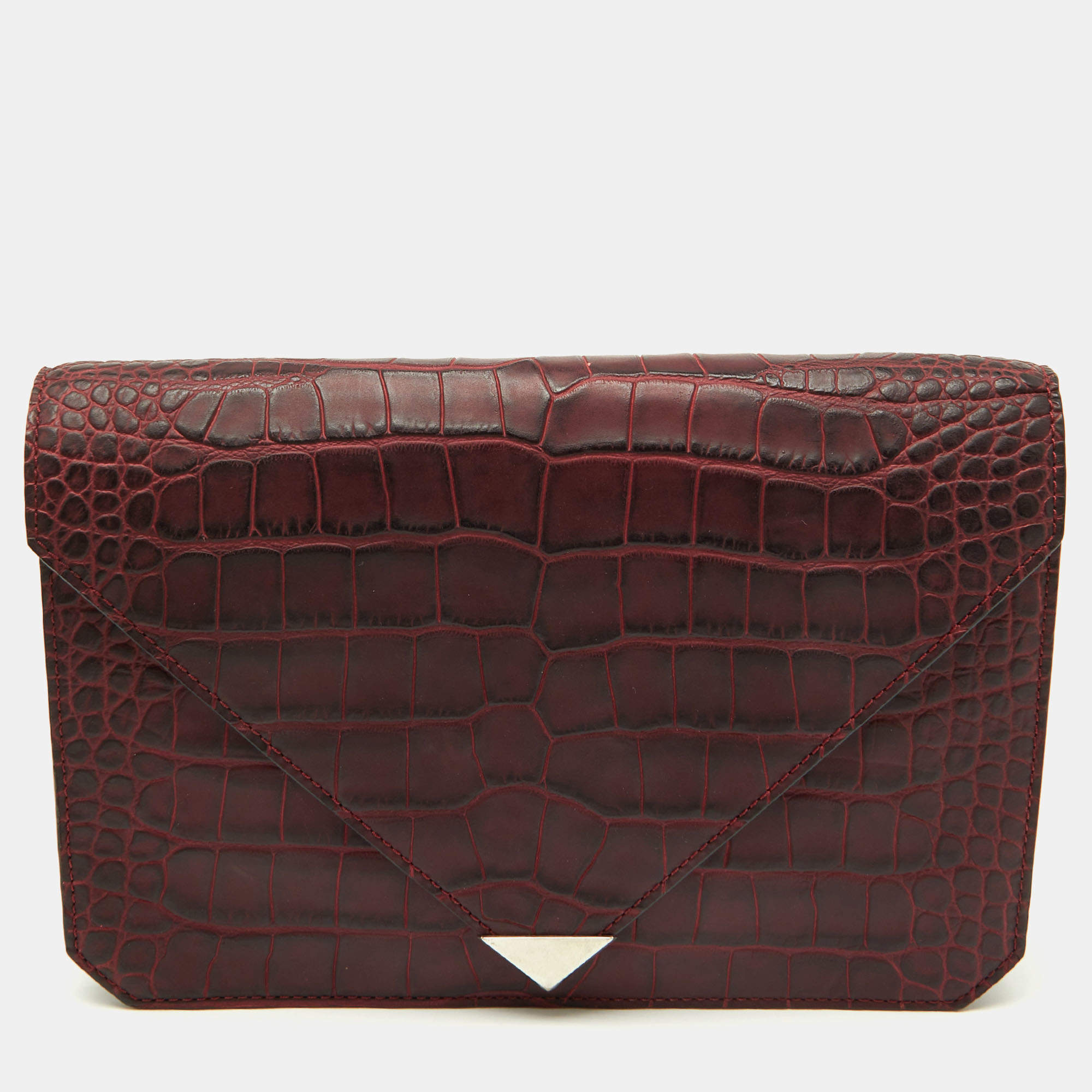 Pre Owned Alexander Wang Burgundy Croc Embossed Leather Prisma Envelope Clutch