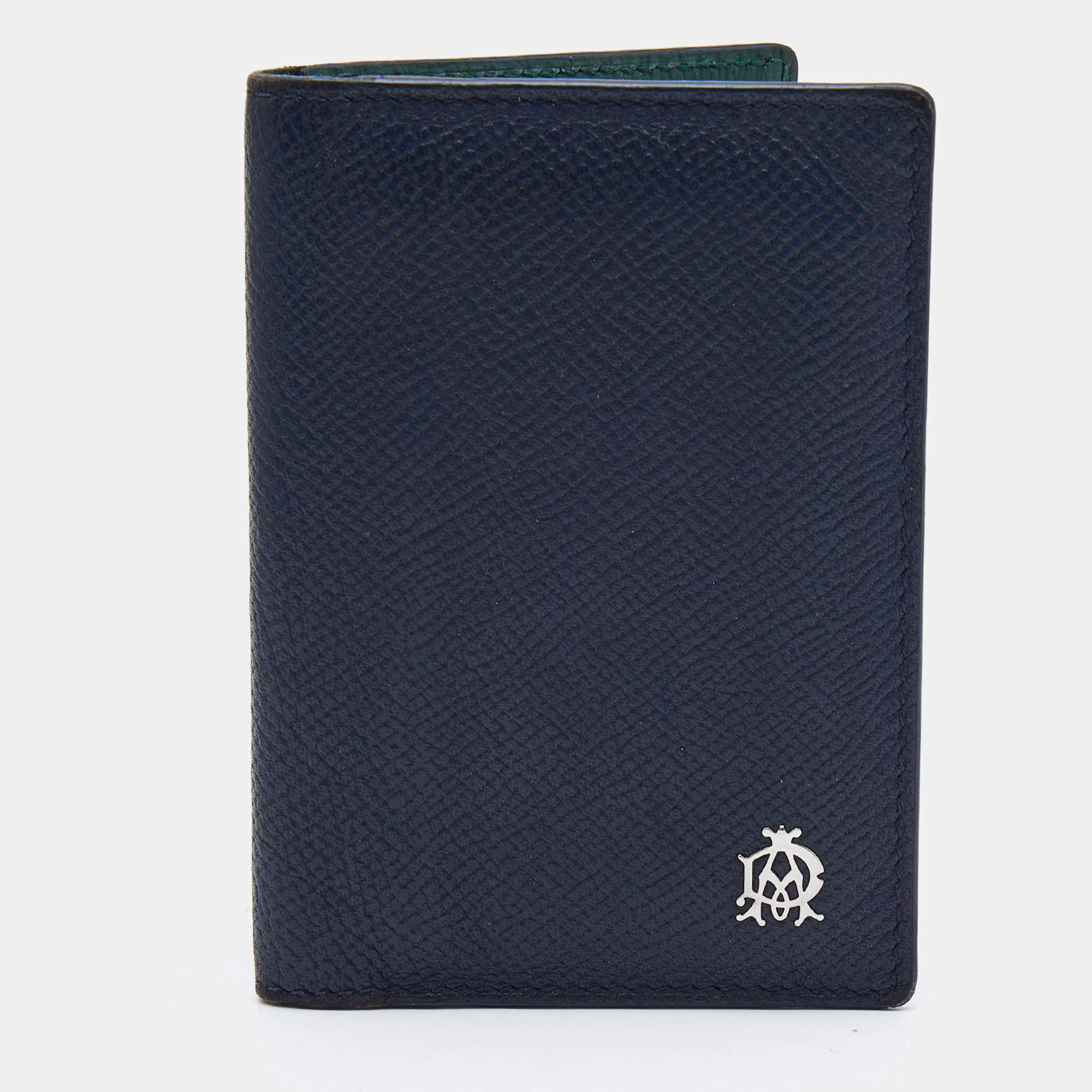 Alfred Dunhill Navy Blue Leather Logo Bifold Card Case
