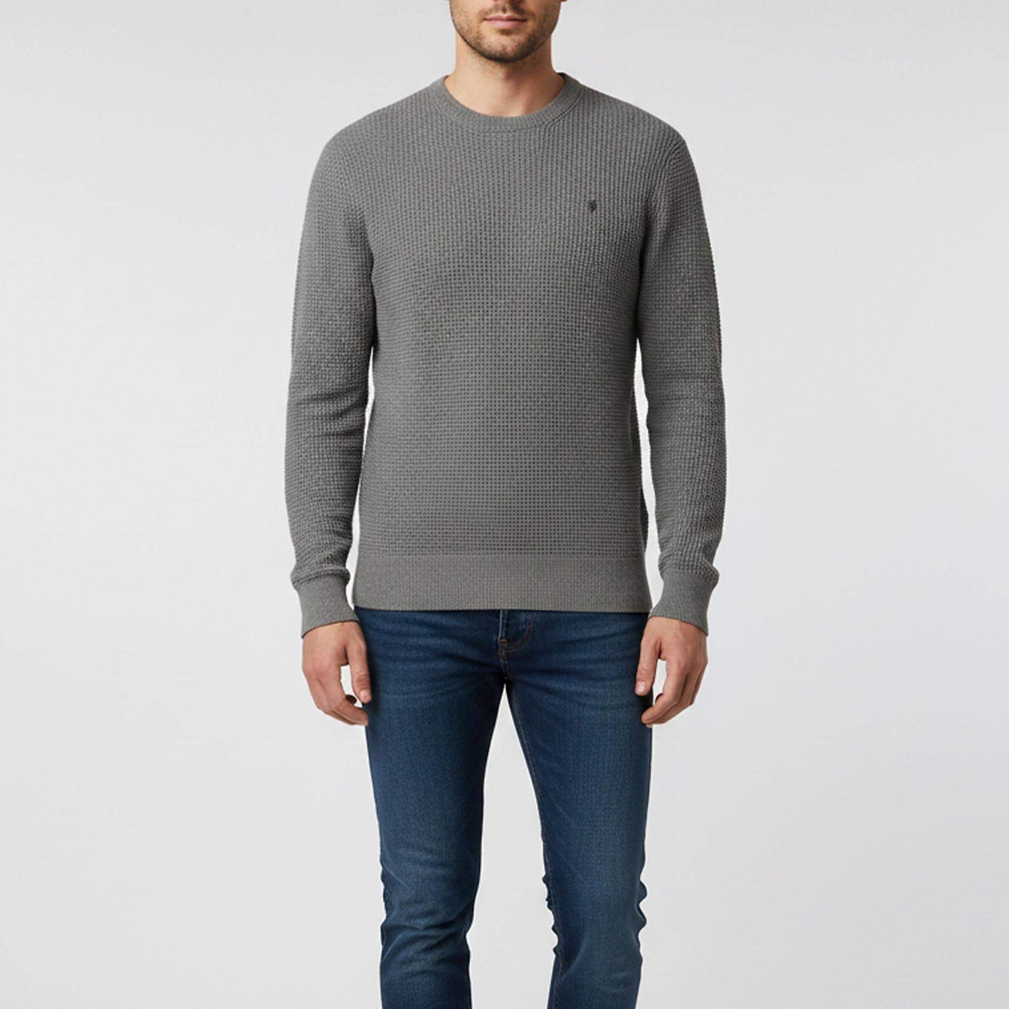 Pre Owned All Saints Grey Waffle Knit Crew Neck Wells Pullover S