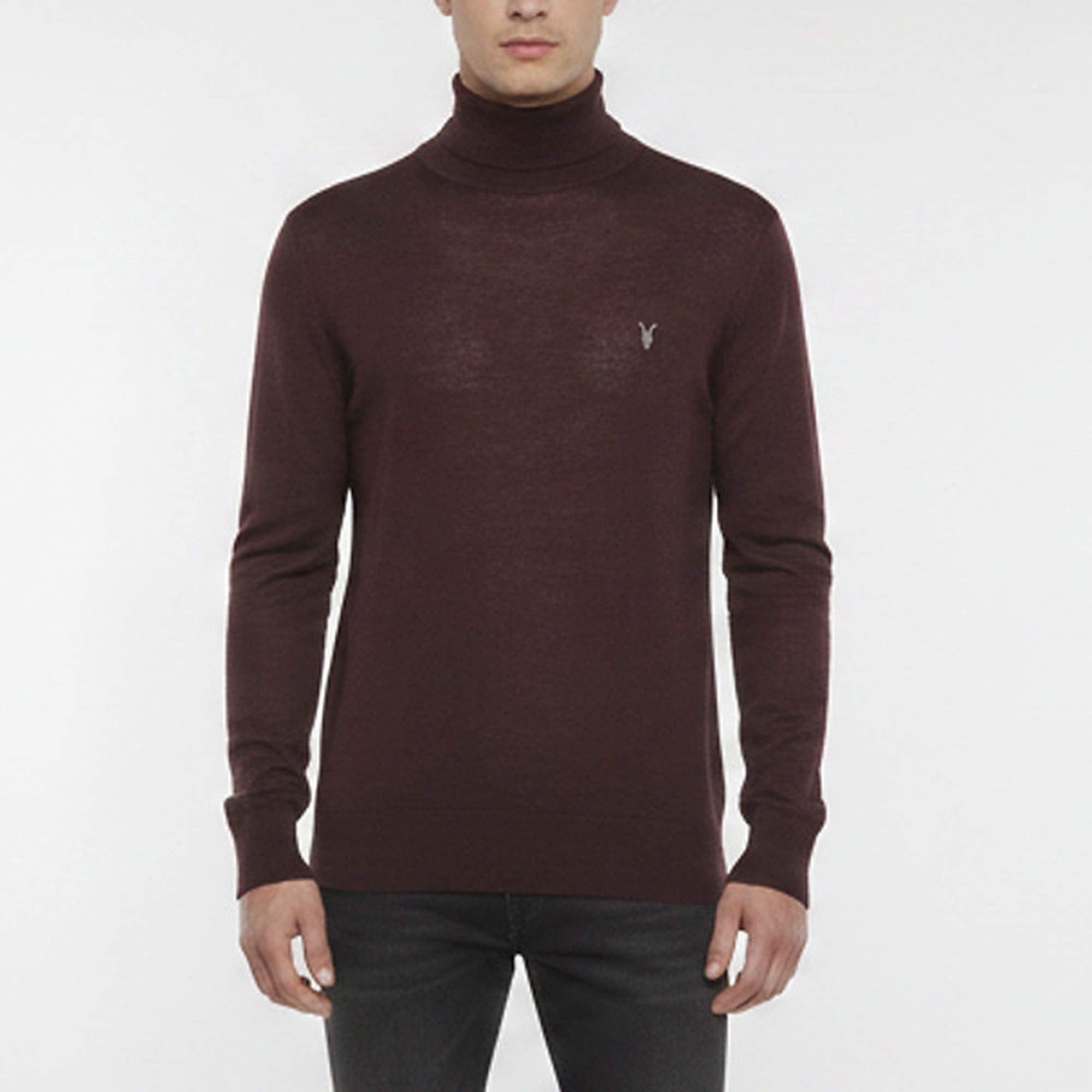 Pre Owned All Saints Burgundy Wool Knit Mode Merino Roll Neck Jumper M