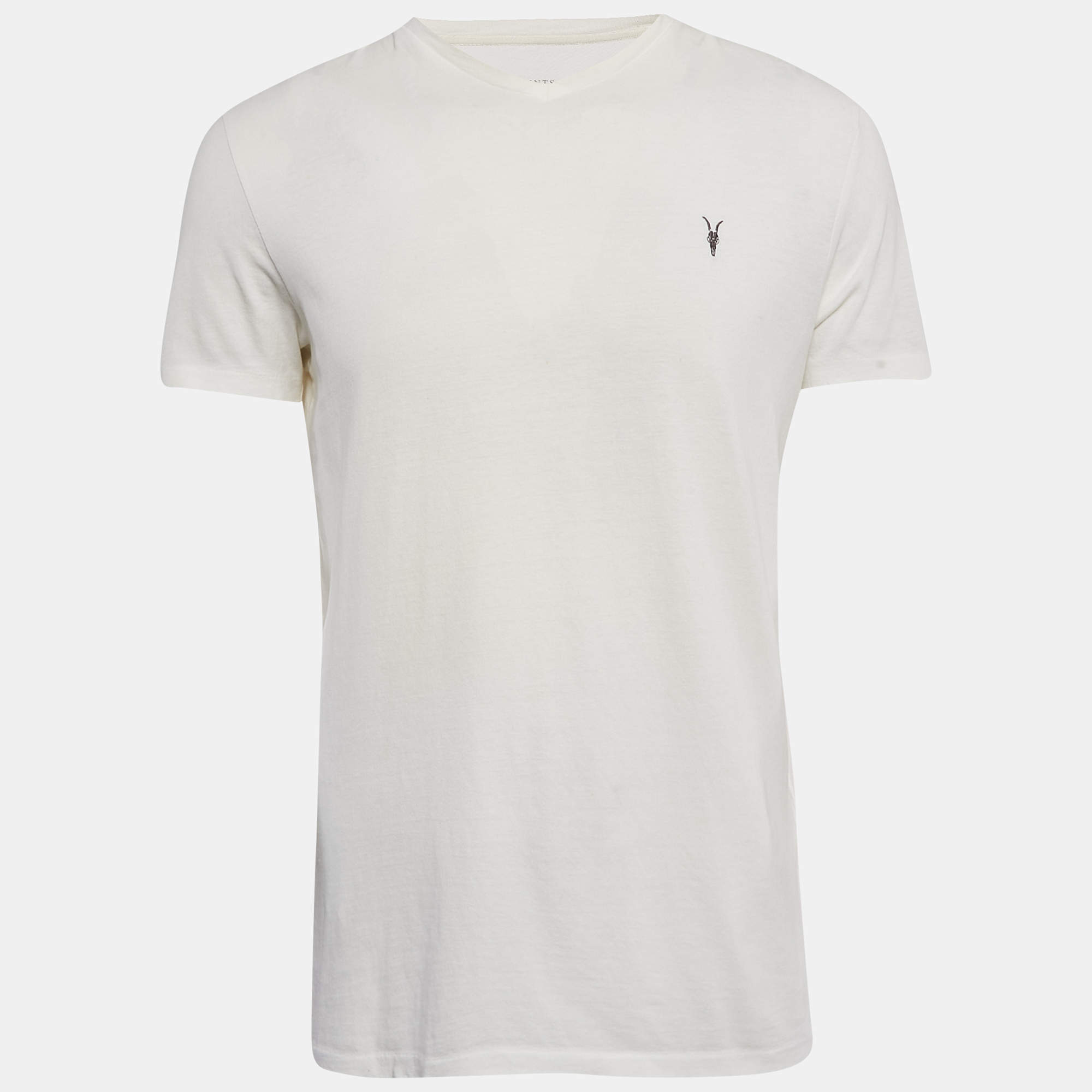 Pre Owned All Saints Off-White Cotton V-Neck T-Shirt M
