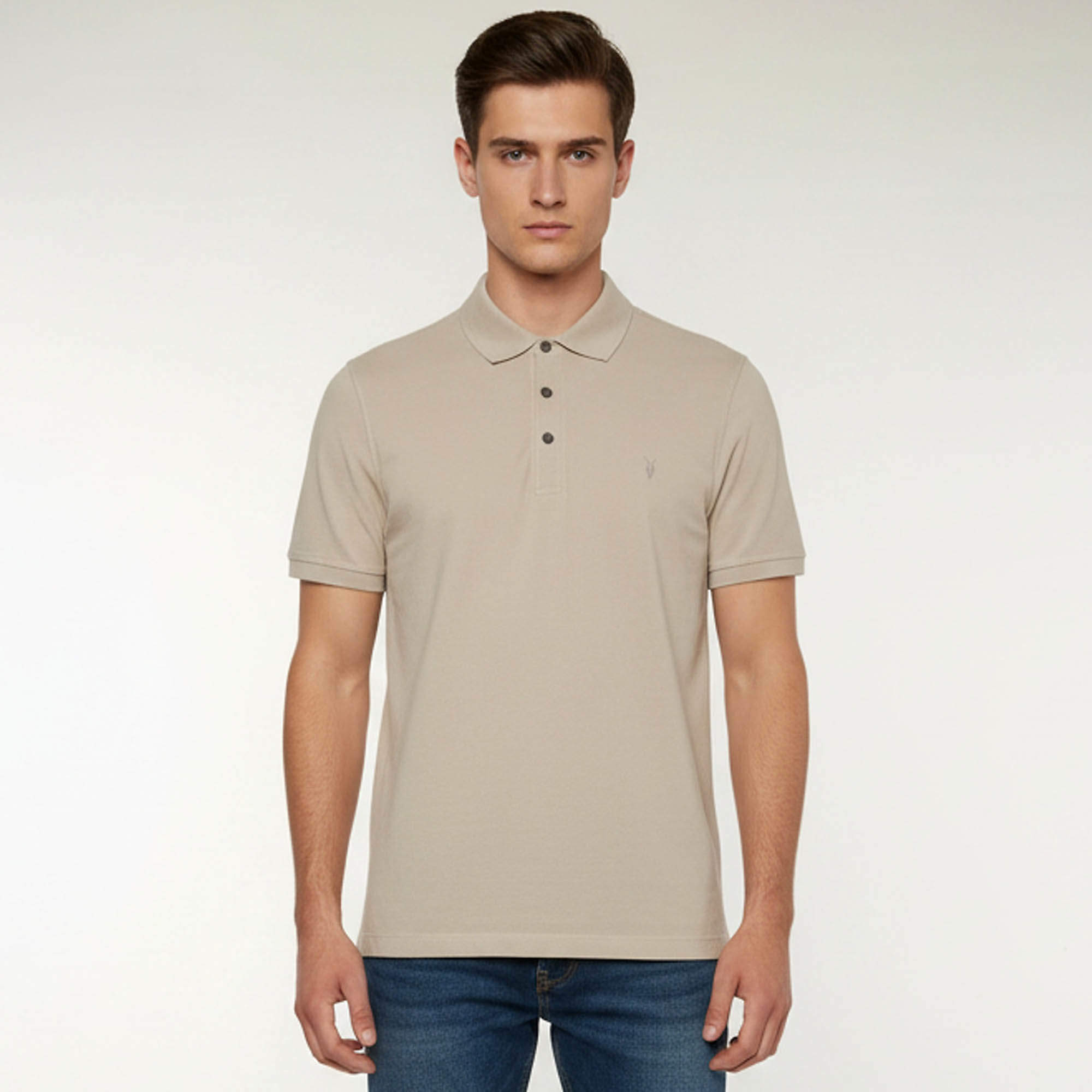 Pre Owned All Saints Beige Logo Embroidered Piqué Knit Polo T-Shirt XL