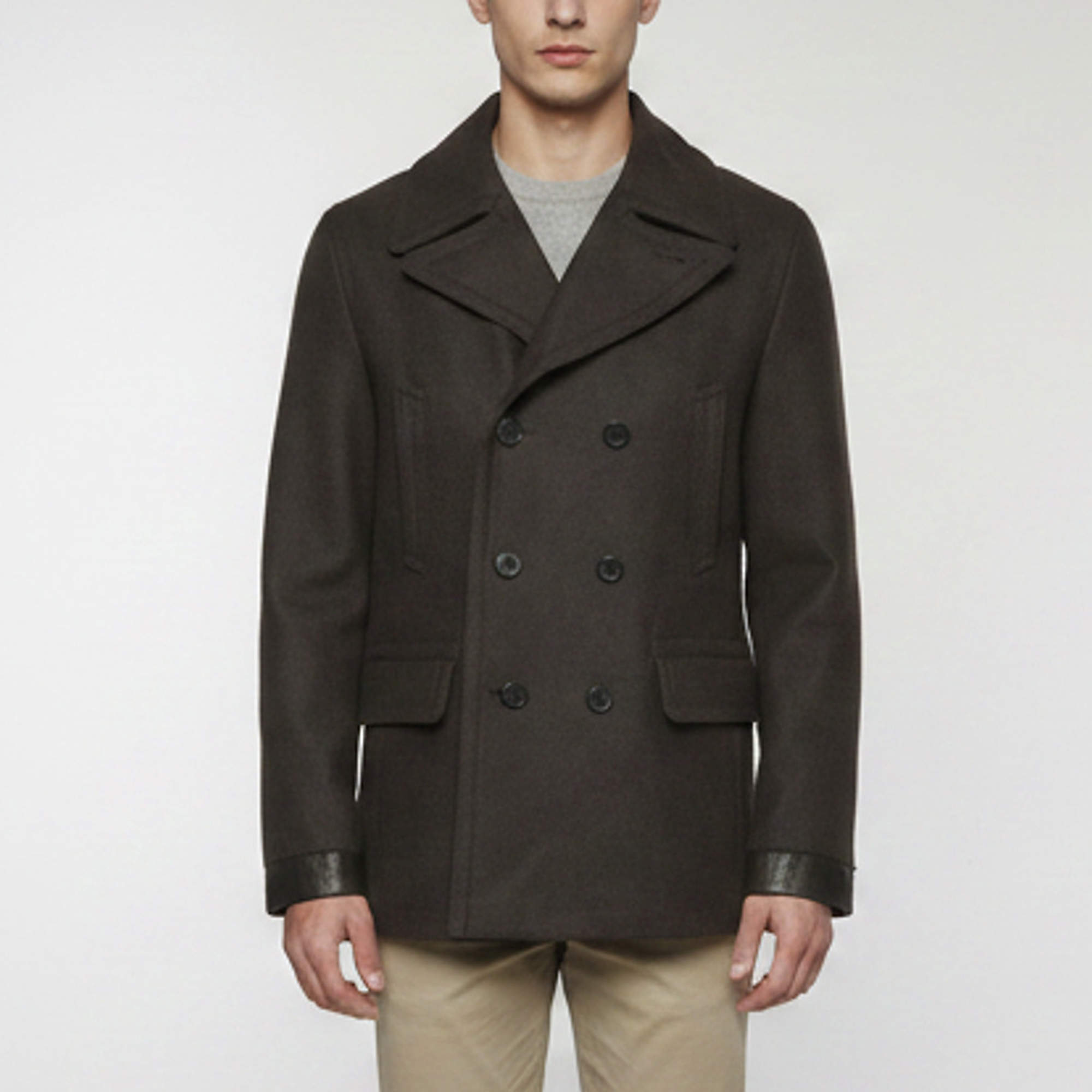 مملوكة مسبقًا All Saints Brown Felt Wool Blend Double Breasted Felix Peacoat M