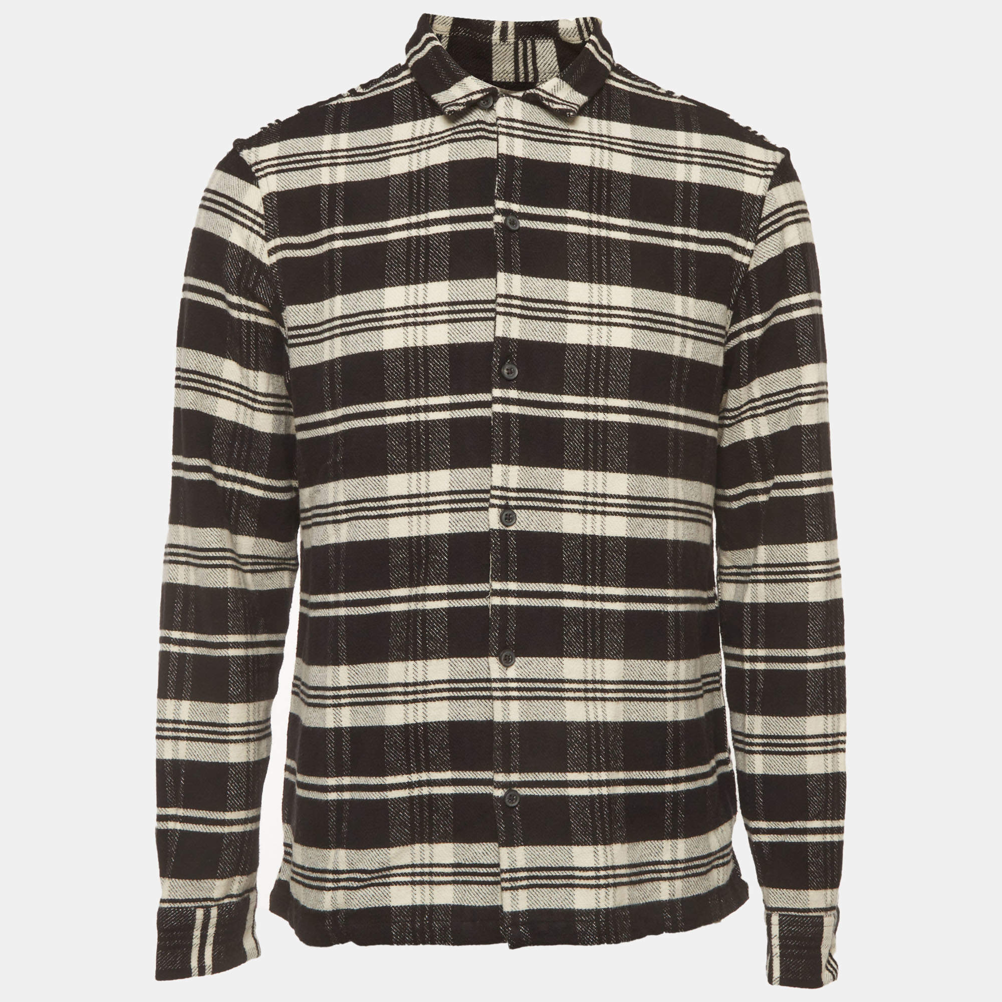 Pre Owned All Saints Black/White Plaid Cotton Button Up Shirt L