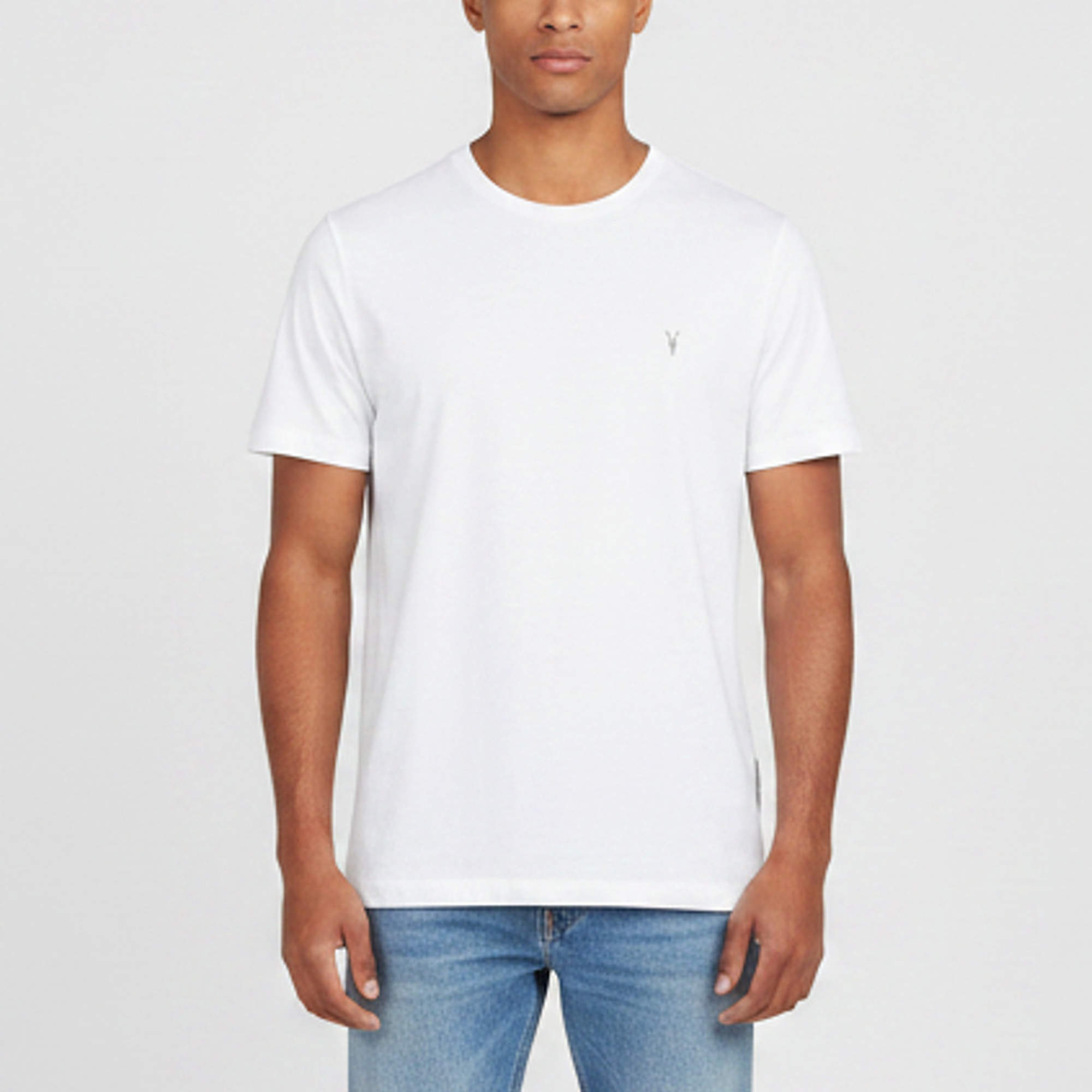 Pre Owned All Saints White Logo Embroidered Jersey Crewneck T-Shirt L