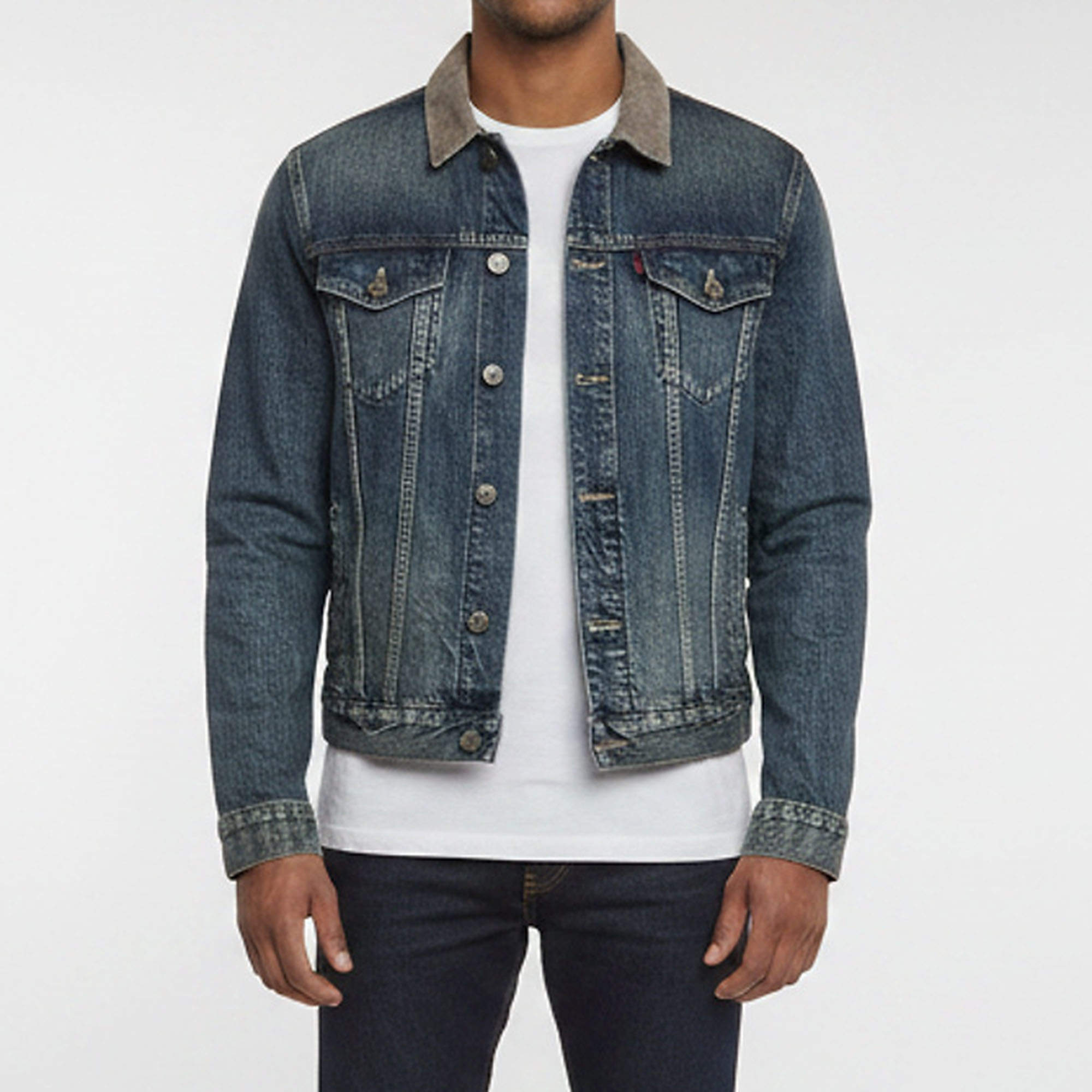 Pre Owned All Saints Blue Denim Long Sleeve Collar Jacket L