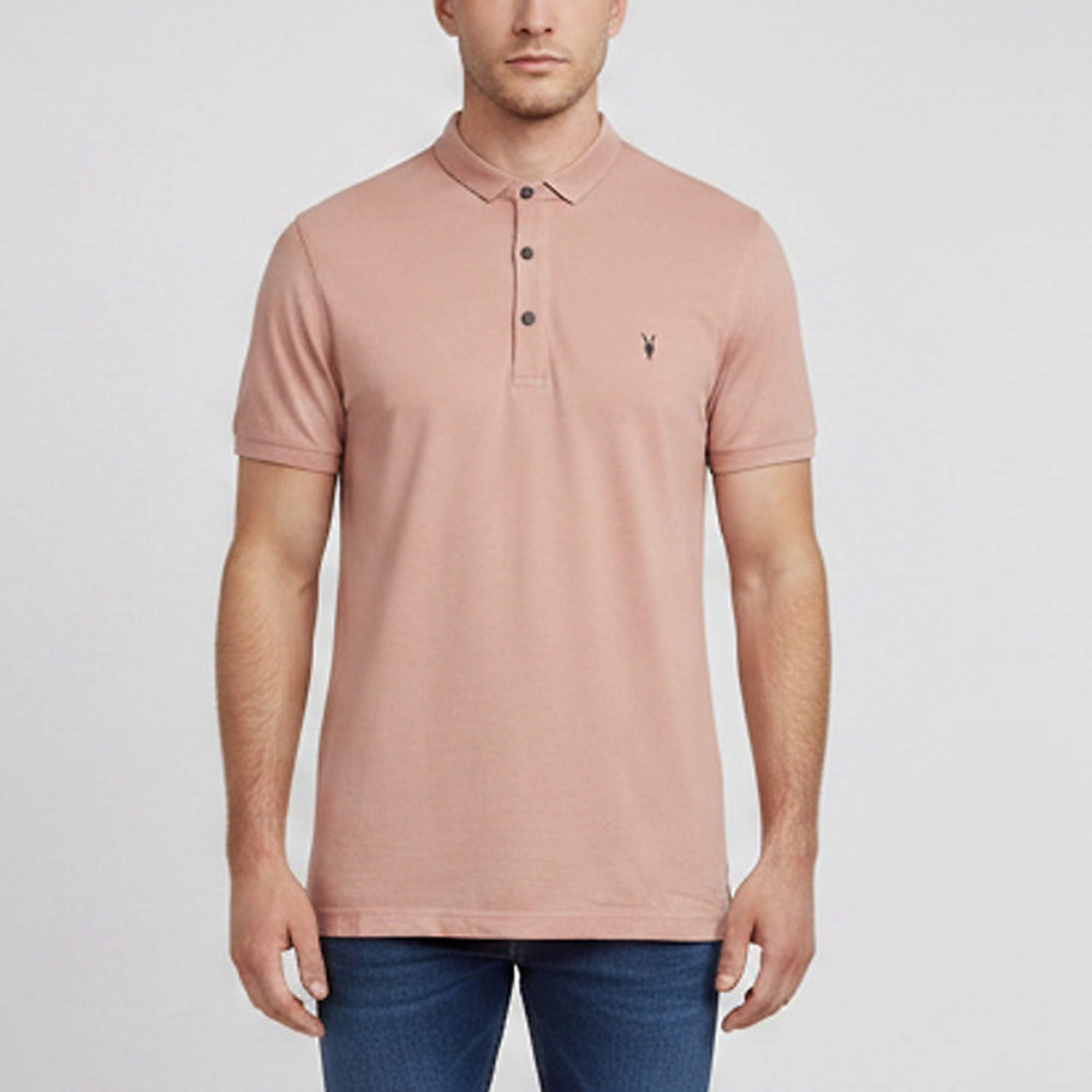 Pre Owned All Saints Dusky Pink Cotton Pique Short Sleeve Polo T-Shirt M 