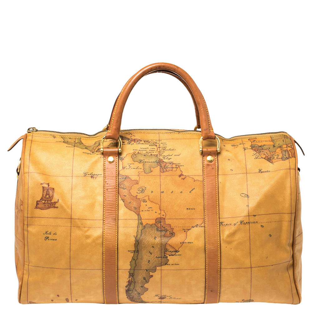 مملوكة مسبقًا Alivero Martini 1A Classe Tan Geo Print Coated Canvas and Leather Duffel Bag
