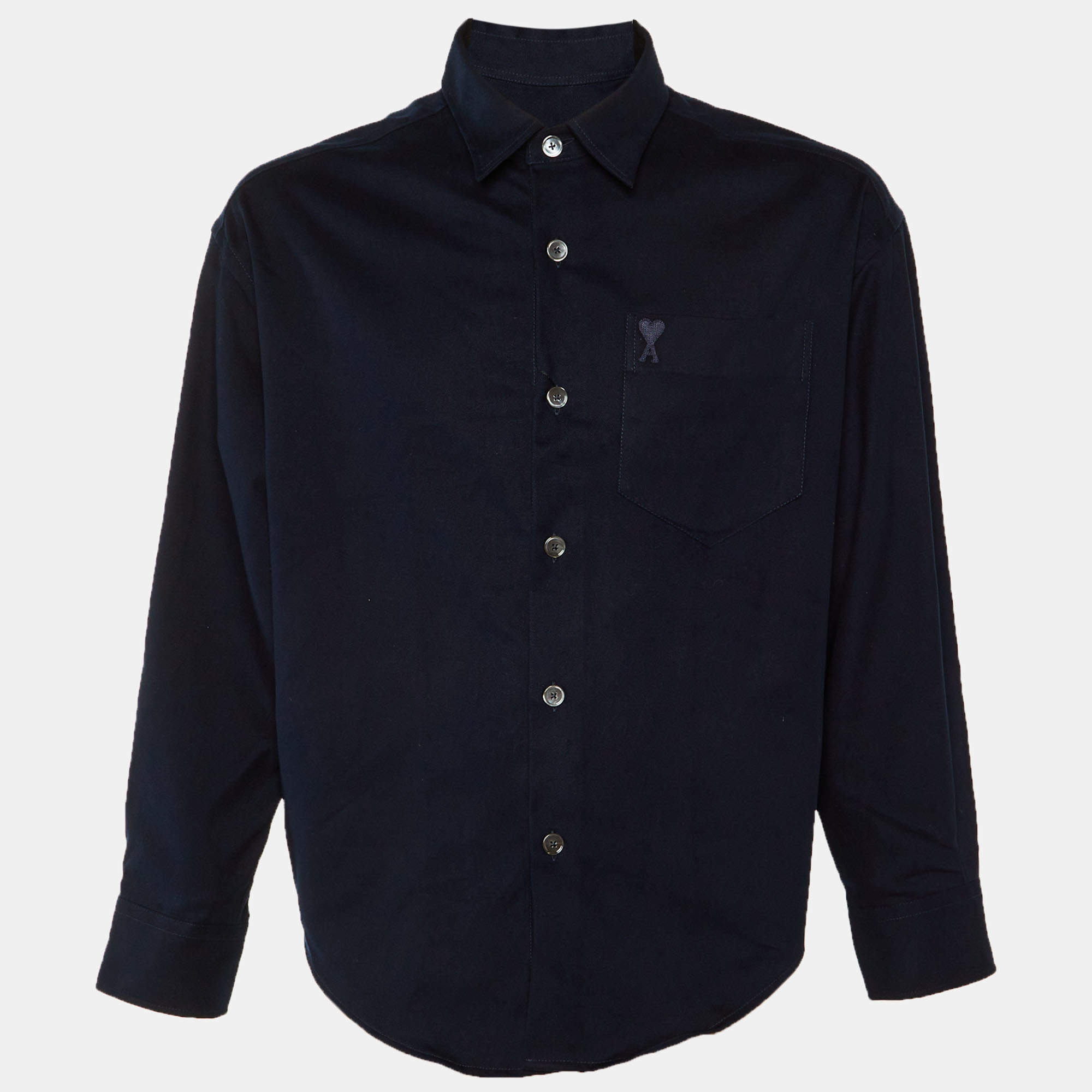 Pre Owned Ami Navy Blue Embroidered Detail Ami De Coeur Cotton Shirt S