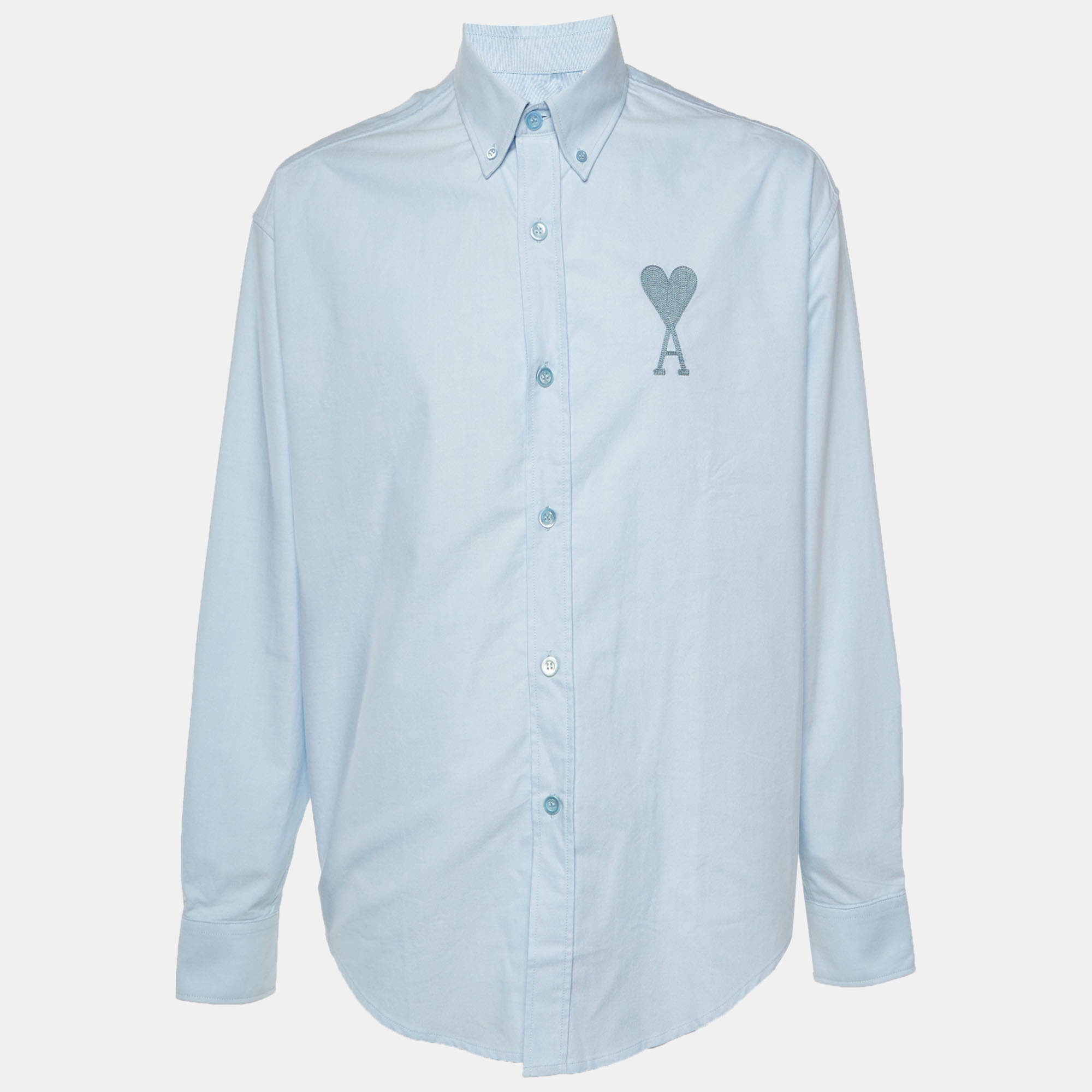 Pre Owned Ami Alexander Mattiussi Light Blue Monogram Embroidered Ami De Coeur Shirt M