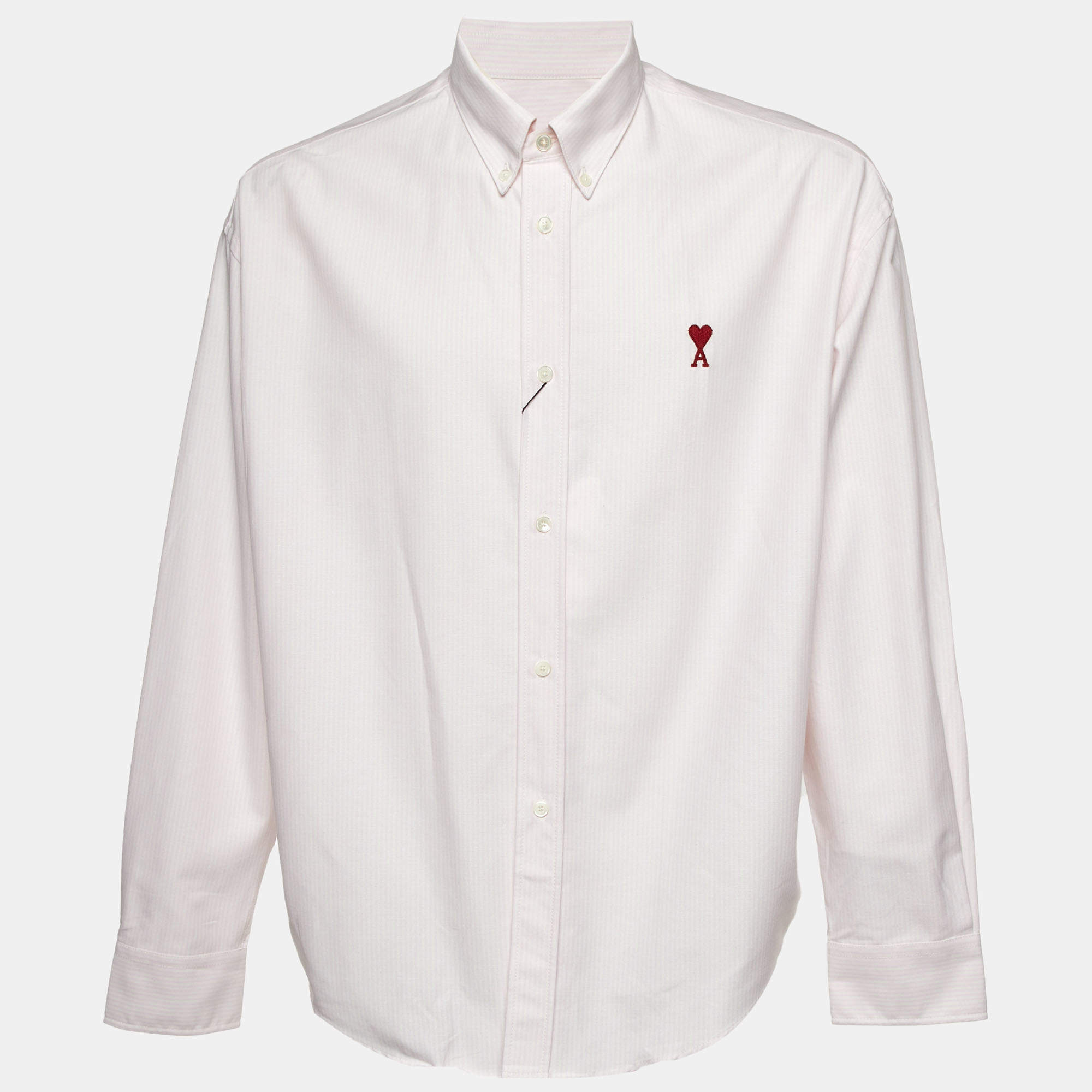 Pre Owned Ami Alexandre Mattiussi Pink Striped Cotton Button Down Shirt M