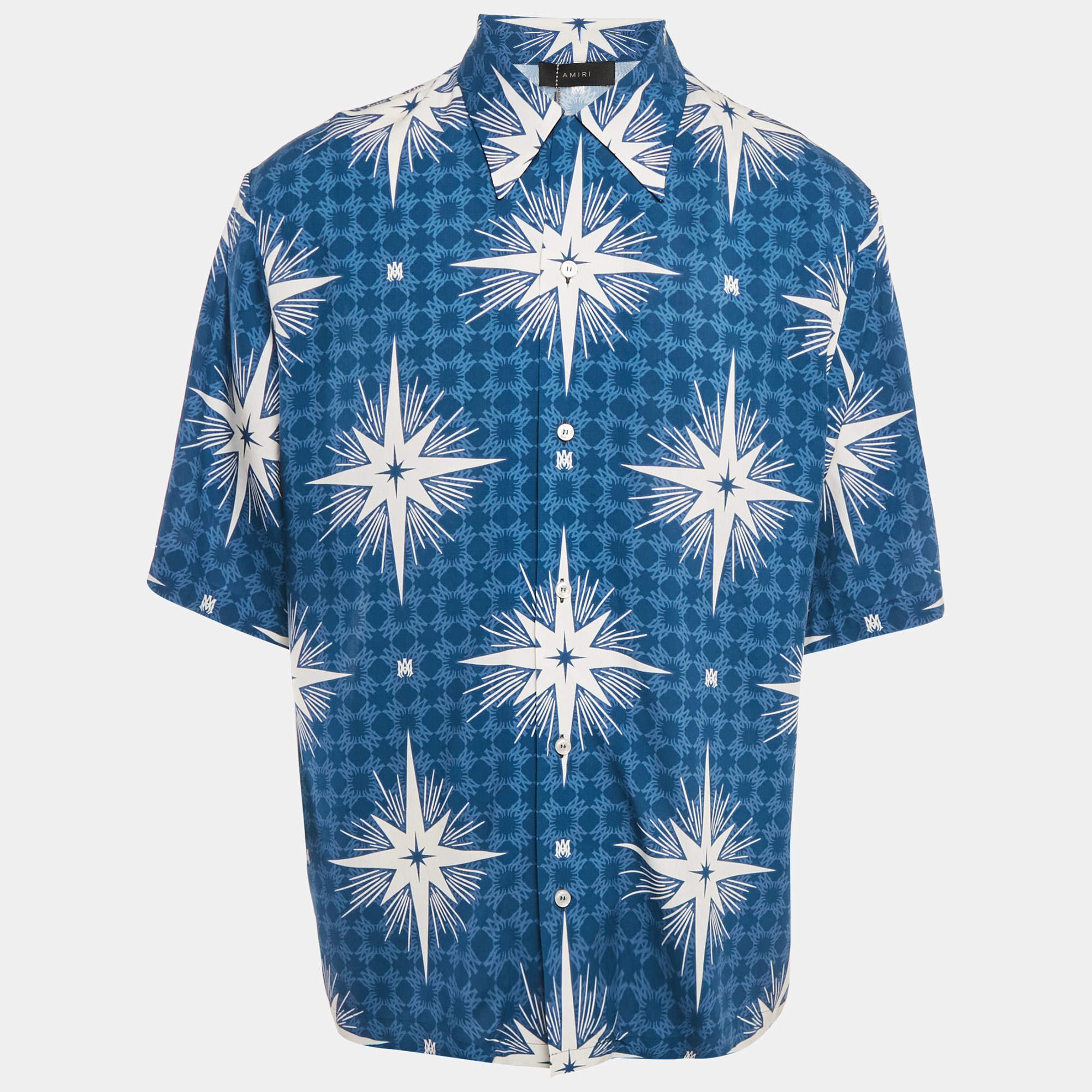 Amiri Blue Startburst Print Crepe Champ Shirt XL