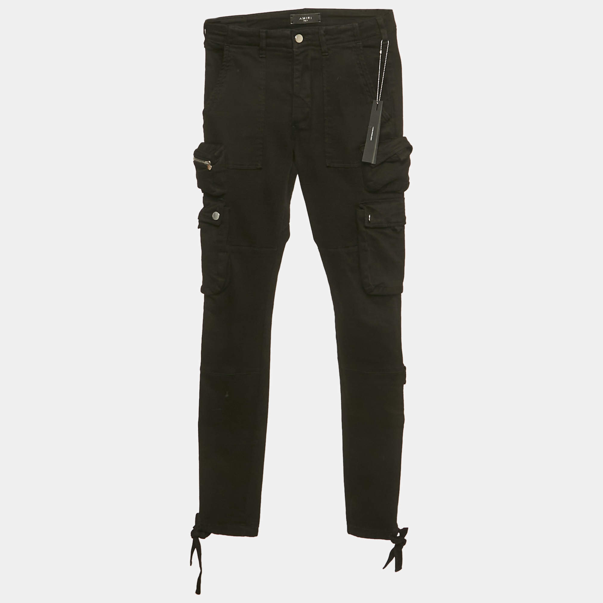 Pre Owned Amiri Black Denim Tactical Cargo Pants S Waist 28"