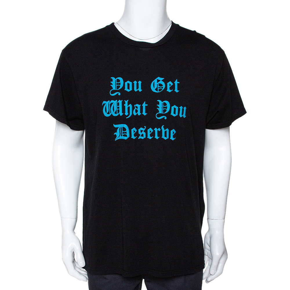 Pre Owned Amiri Black & Blue Deserve Print Cotton Crew Neck T-Shirt M