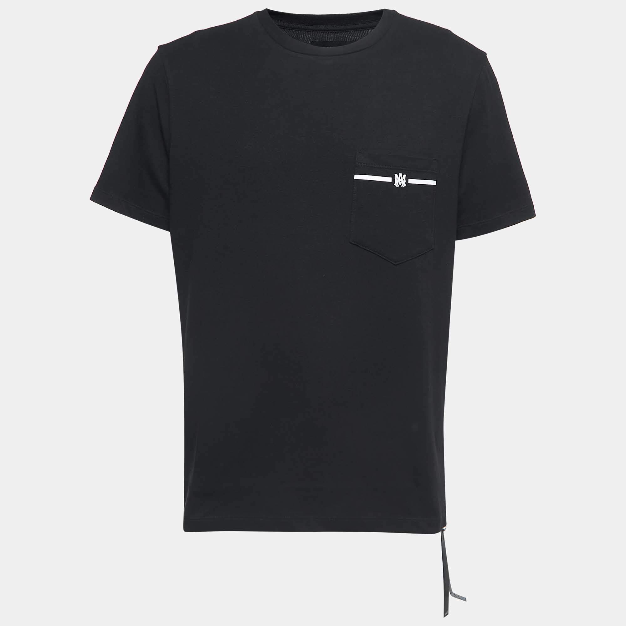 Amiri Black Cotton Logo Print Pocket T-Shirt L