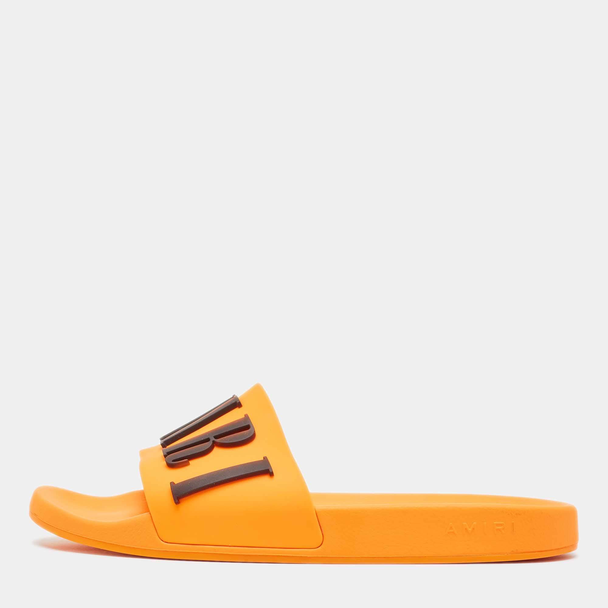 Amiri Orange Rubber Logo Pool Slide Sandals Size 45