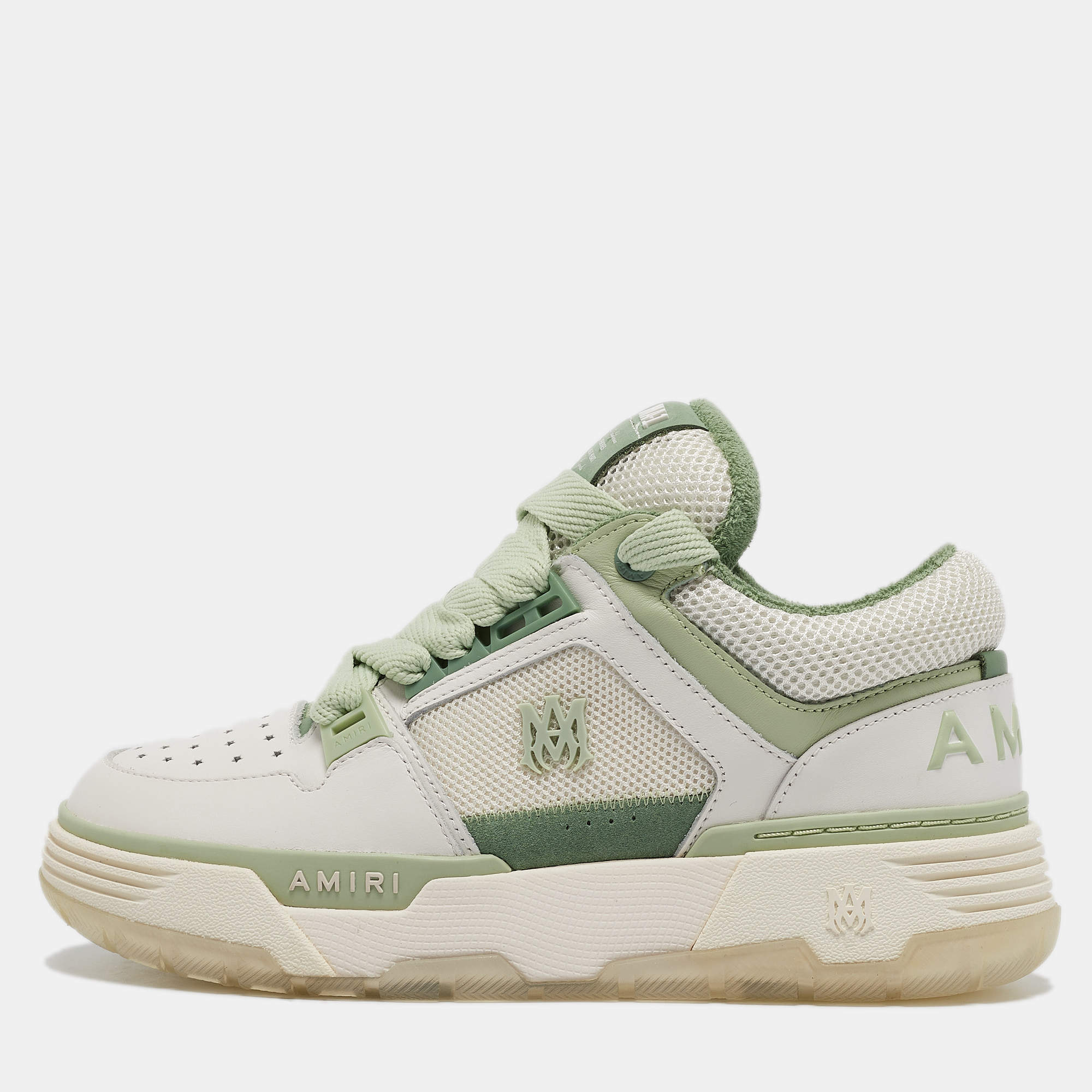 Amiri White/Green Leather and Mesh MA1 Lace Up Sneakers Size 40
