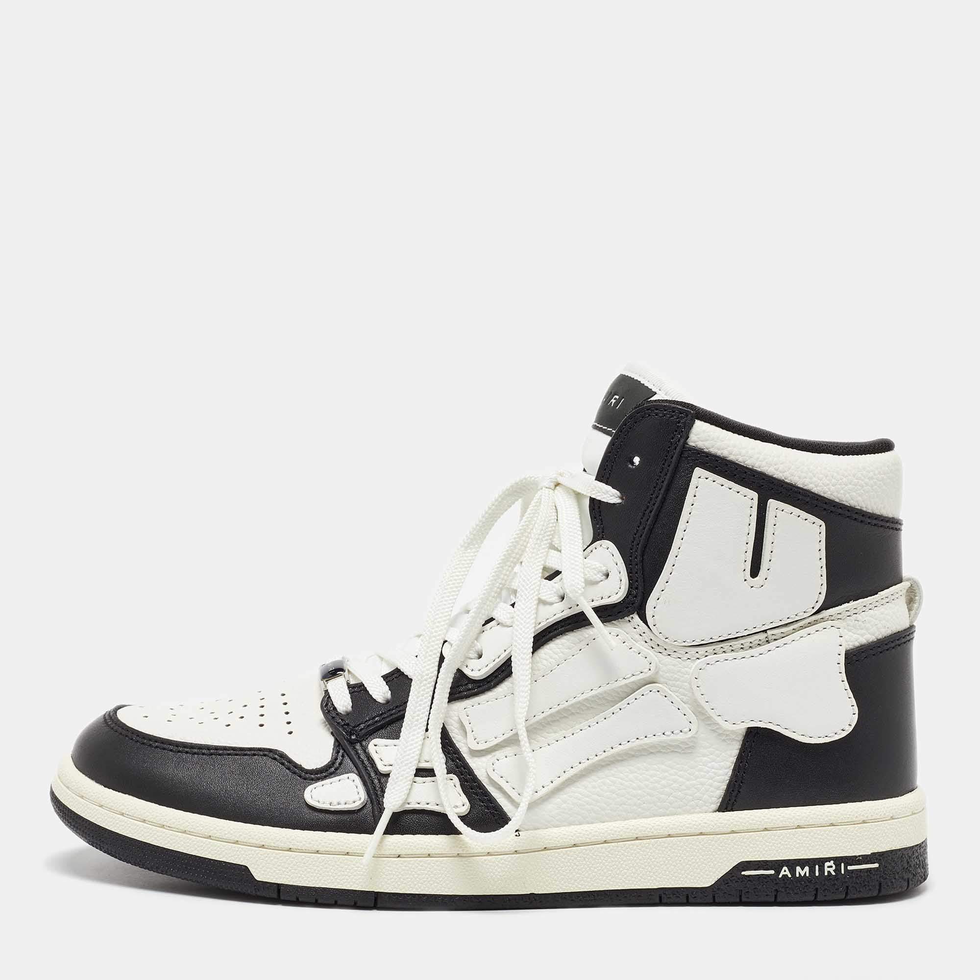 Amiri White/Black Leather Skel High Top Sneakers Size 43
