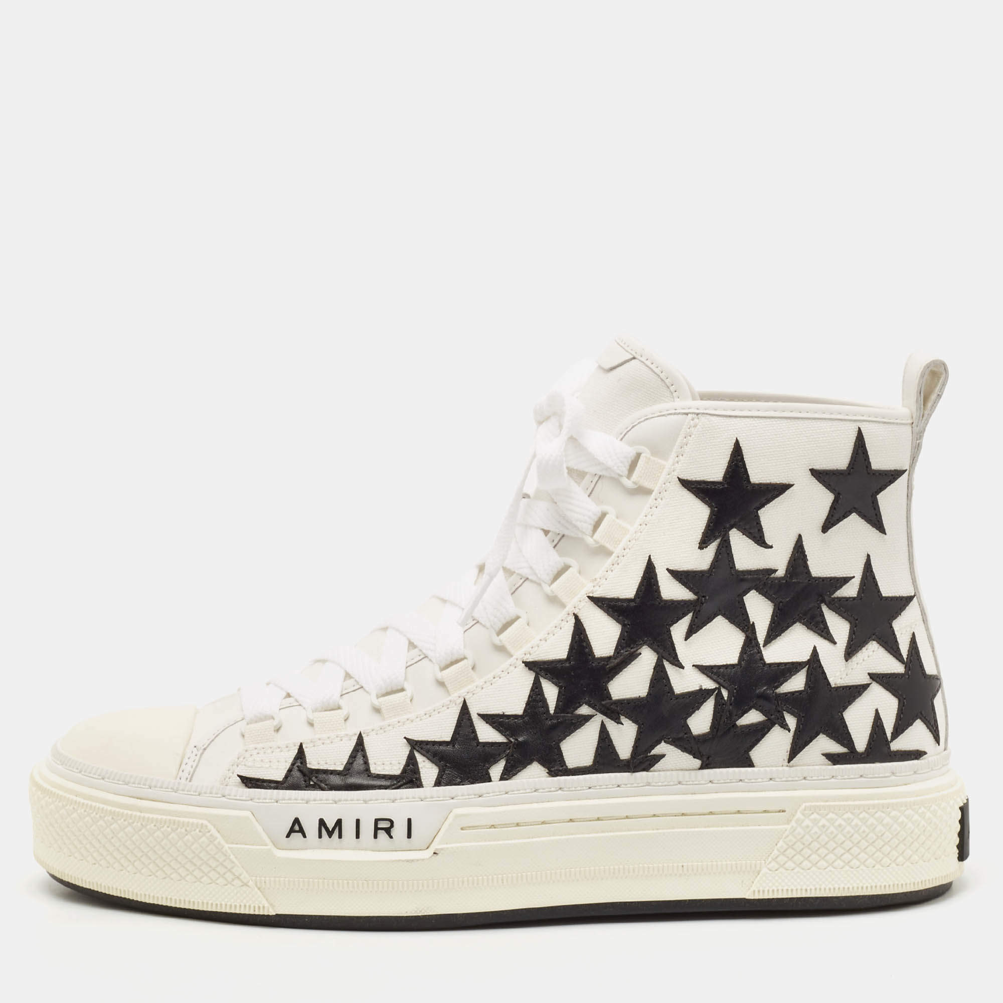 Amiri White/Black Canvas and Leather Stars Court High Top Sneakers Size 45