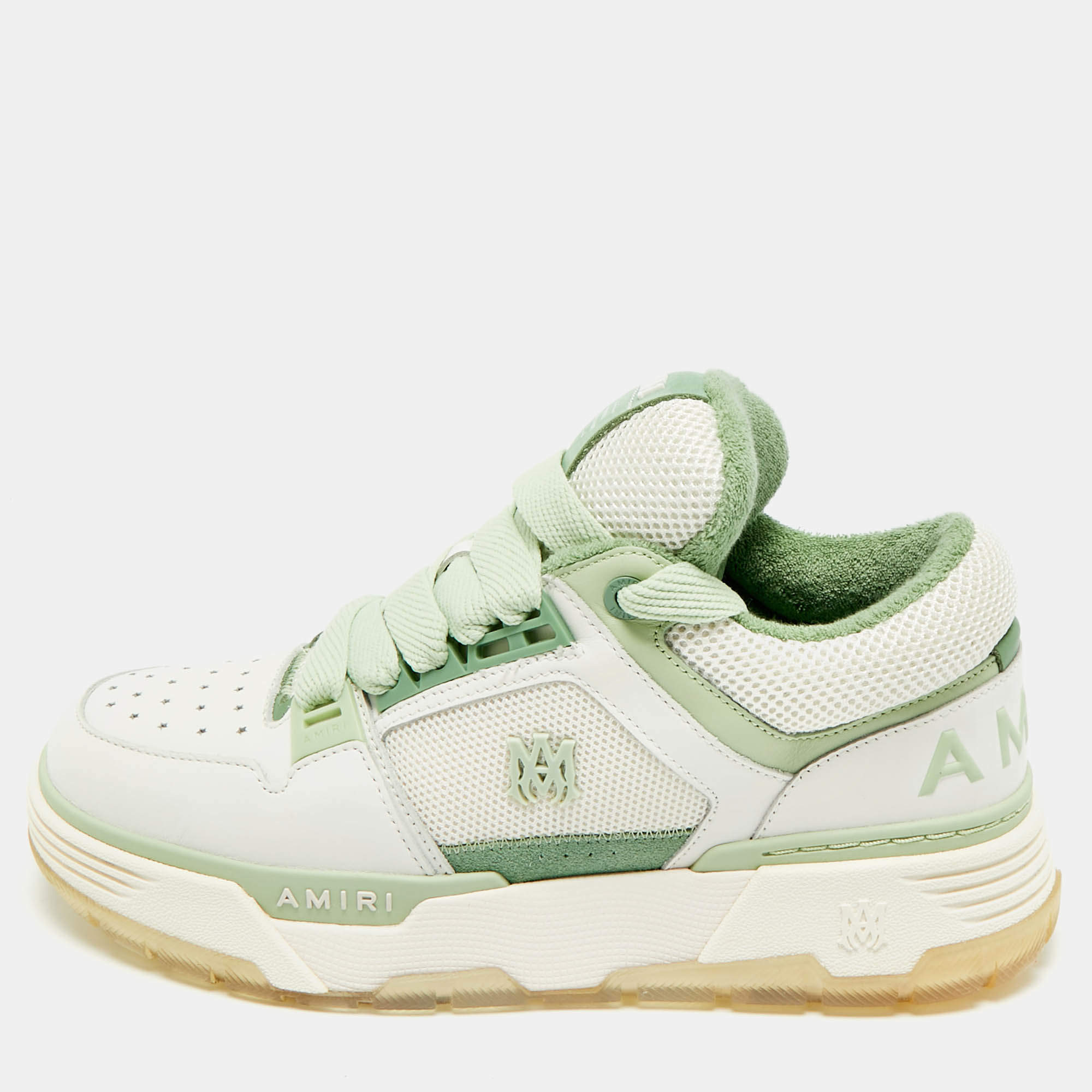 Pre Owned Amiri White/Green Leather and Mesh MA1 Lace Up Sneakers Size 43