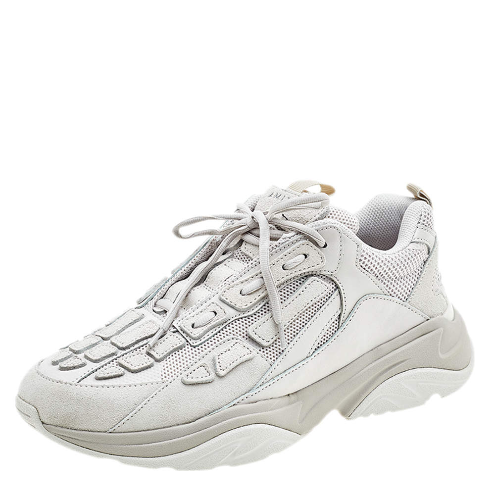 Pre Owned Amiri Warm Grey Suede And Leather Bone Runner Low Top Sneakers Size 44