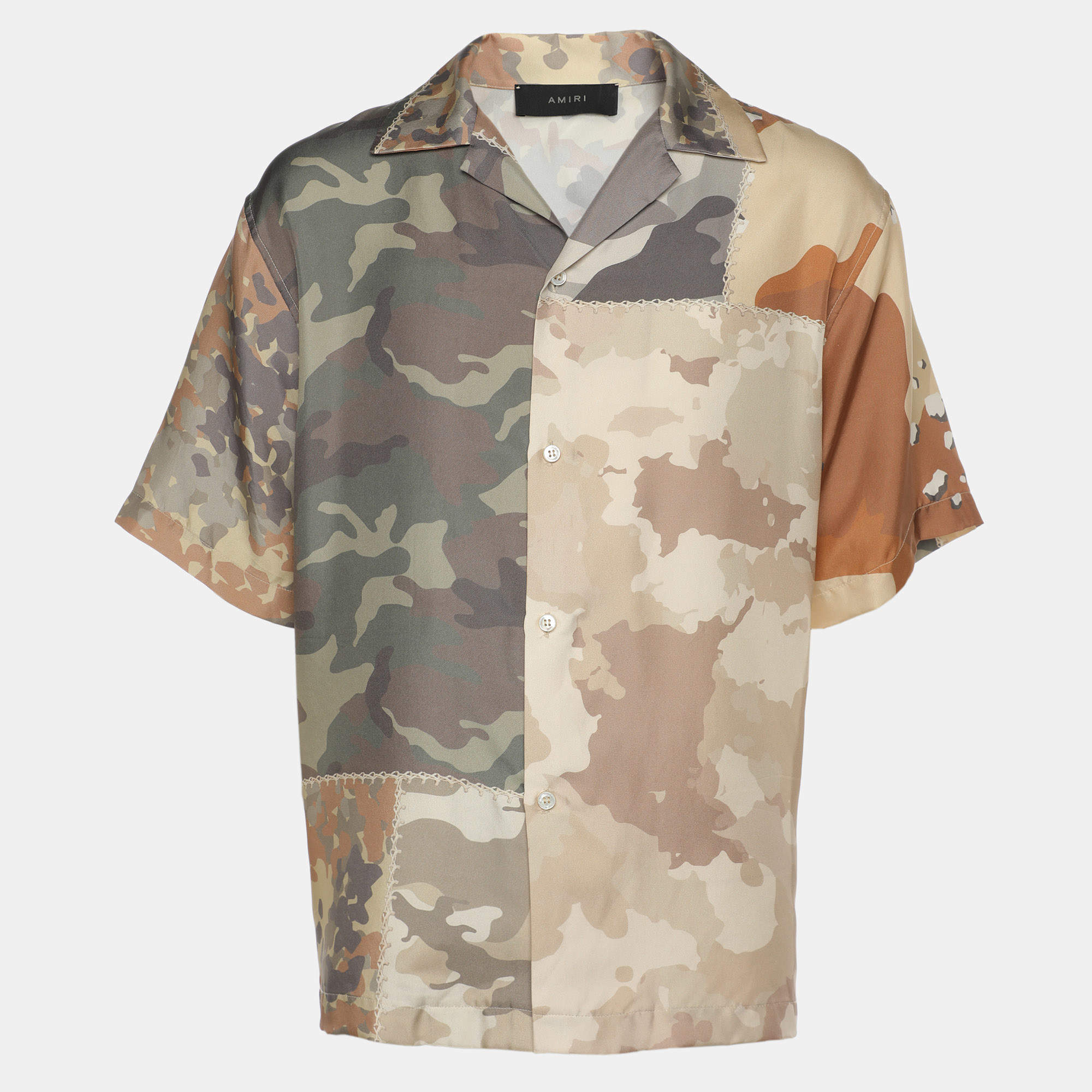Amiri Multicolor Camouflage Print Silk Shirt L