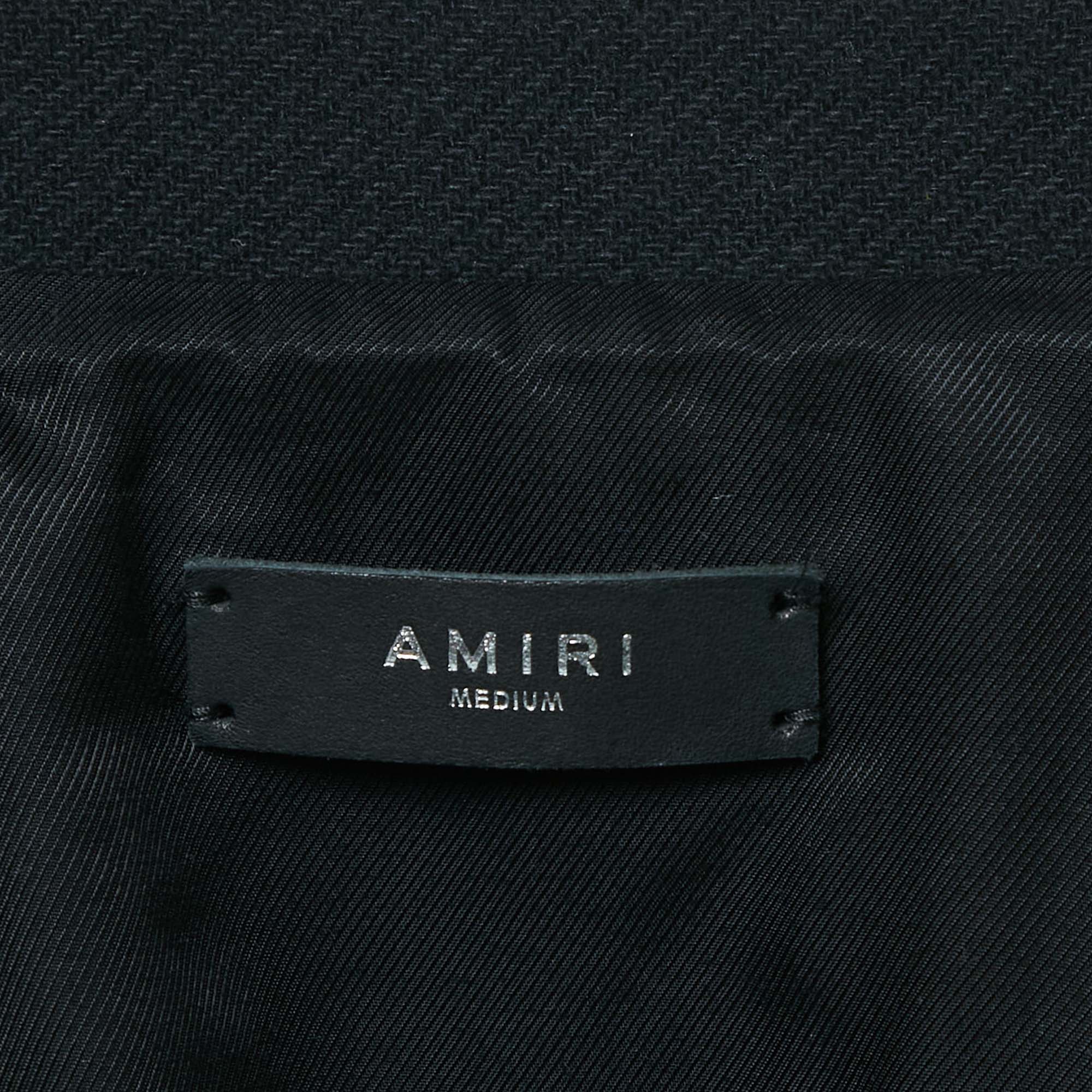 Pre Owned Amiri Black/Blue Wool Blend Bones Varsity Jacket M
