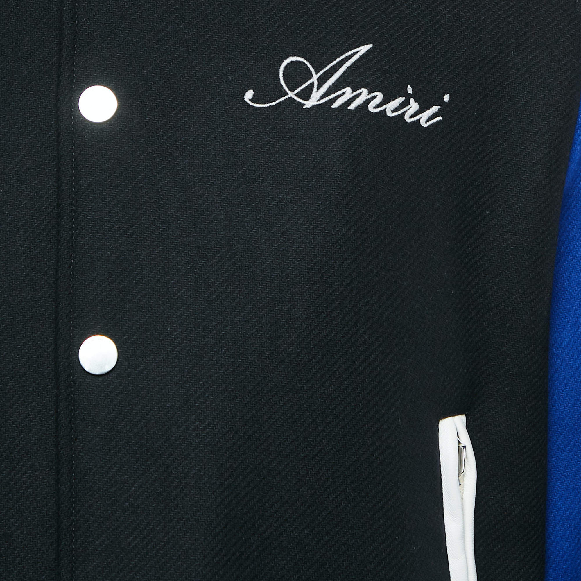 Pre Owned Amiri Black/Blue Wool Blend Bones Varsity Jacket M