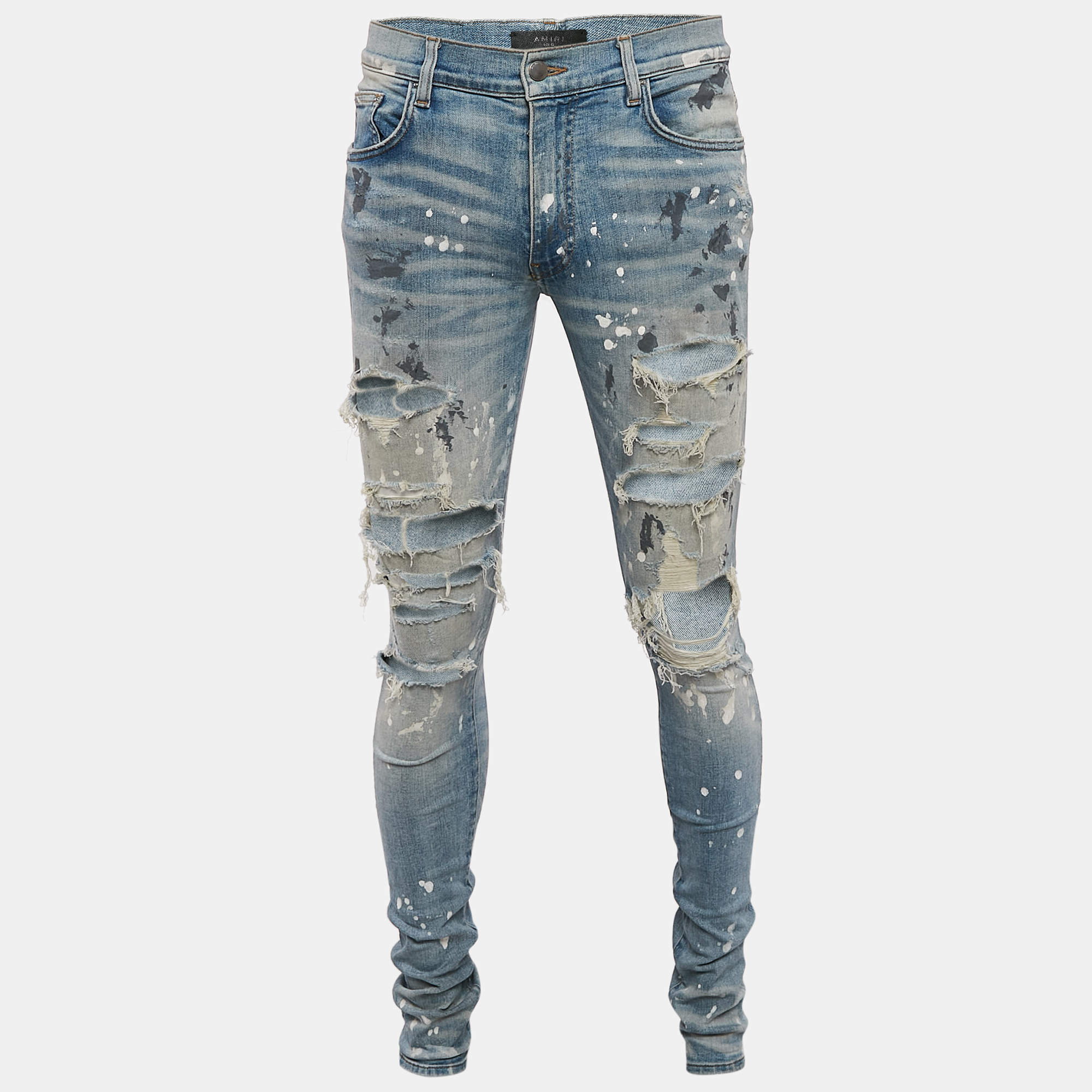 Amiri Blue Paint Splatter Print Denim Distressed Jeans M Waist 30"