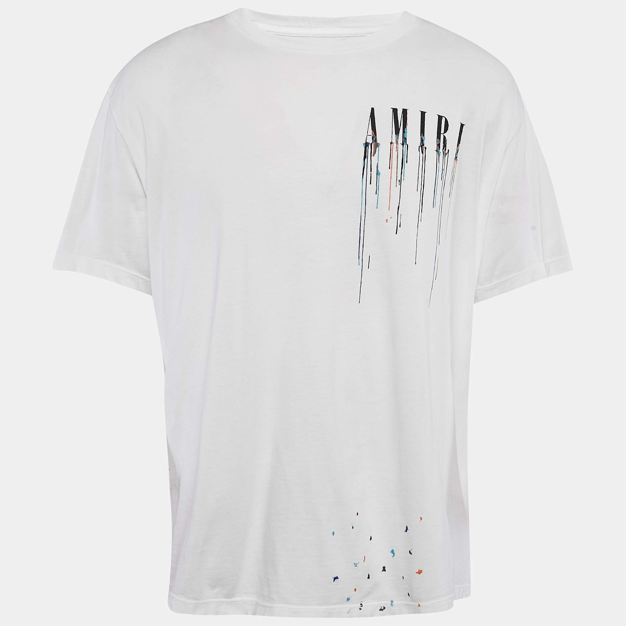 Pre Owned Amiri White Paint Drip Core Logo Jersey Crewneck T-Shirt XL