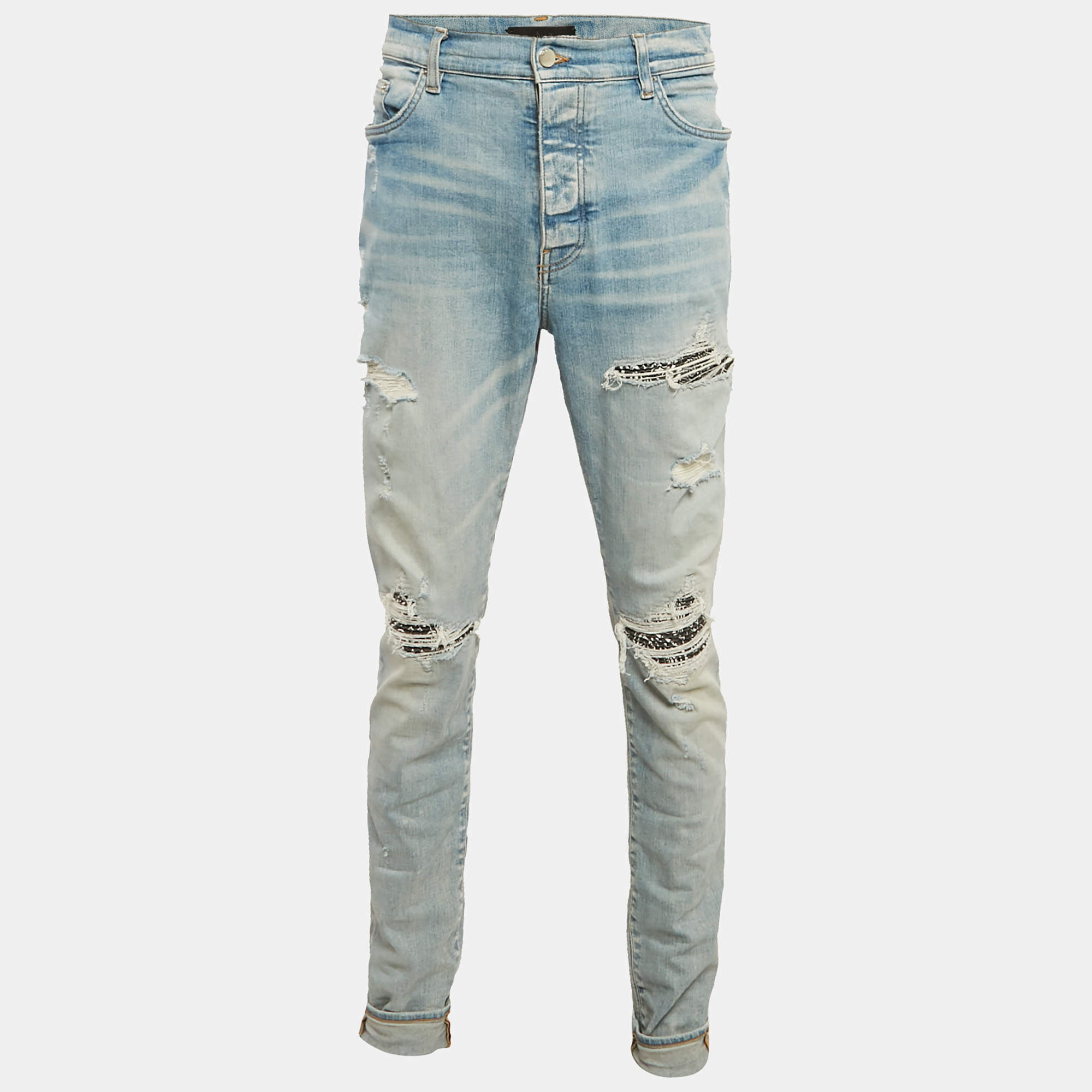 Amiri Blue Washed Denim Distressed Jeans XXL Waist 38"