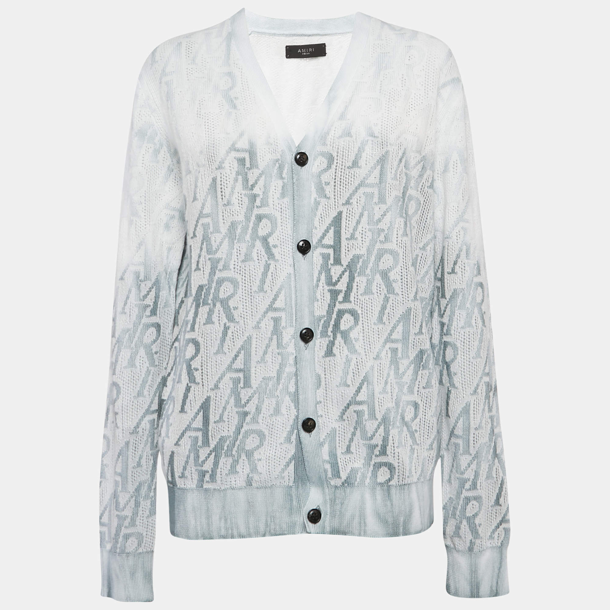 Amiri Ashley Blue Ombre Monogram Knit Cardigan M