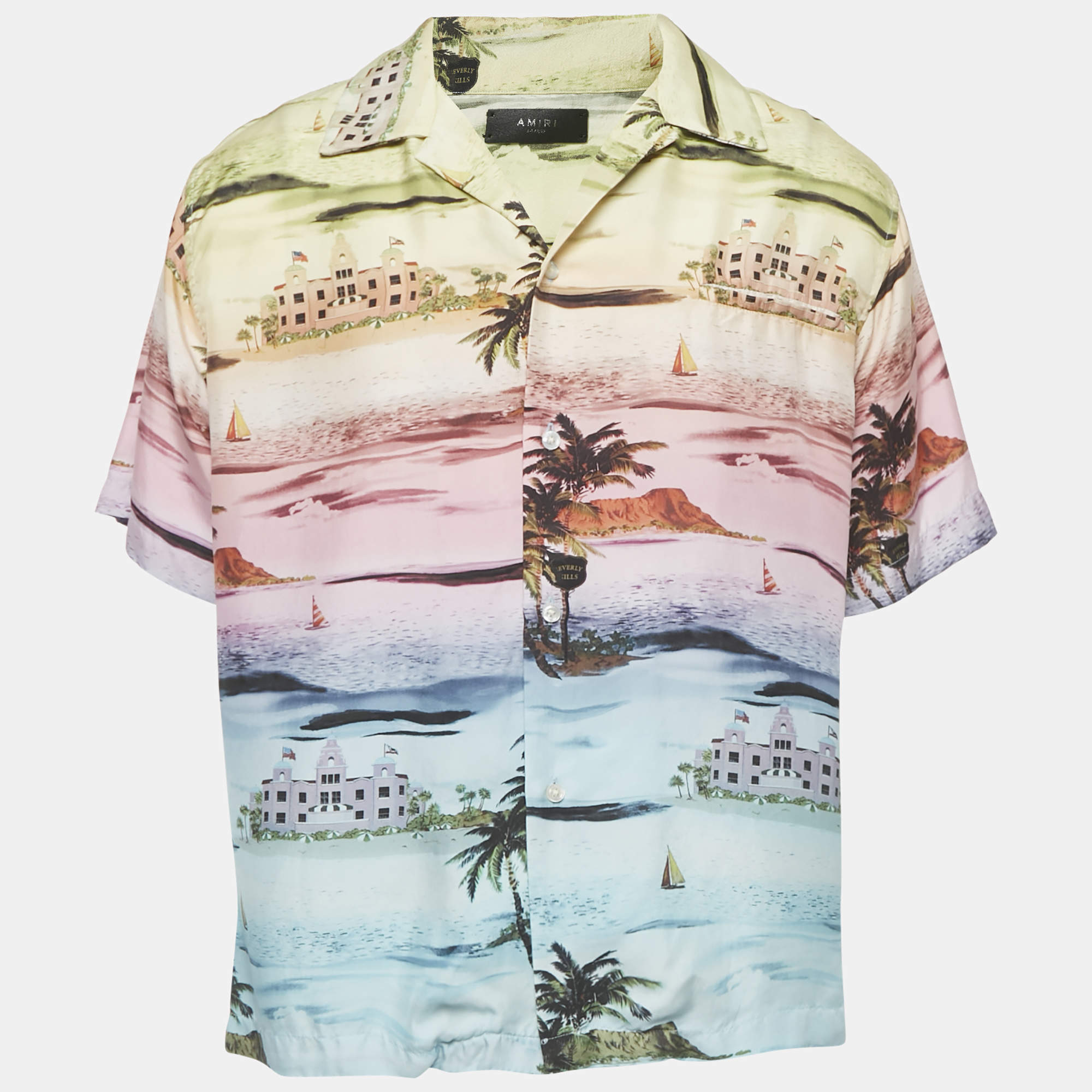 Pre Owned Amiri Multicolor Graphic Print Satin Shirt XL